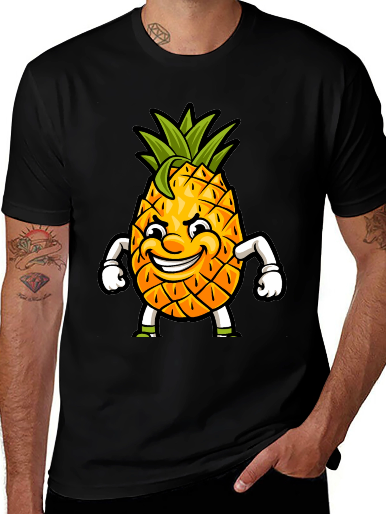 Variant 20 of Funny Pineapple Cartoon Graphic Tee - Black