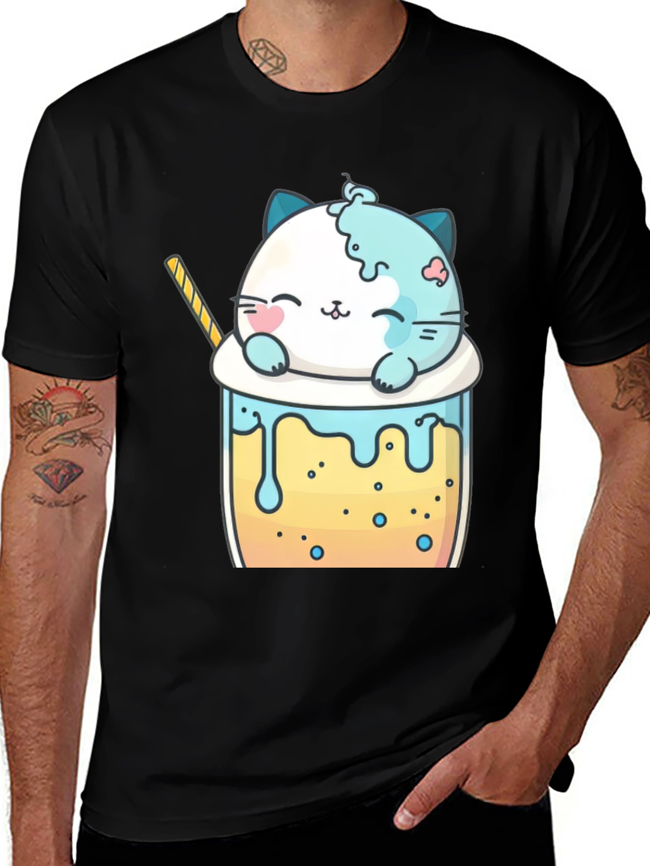 Variant 11 of Cute Cartoon Cat Boba Tea Graphic T-Shirt