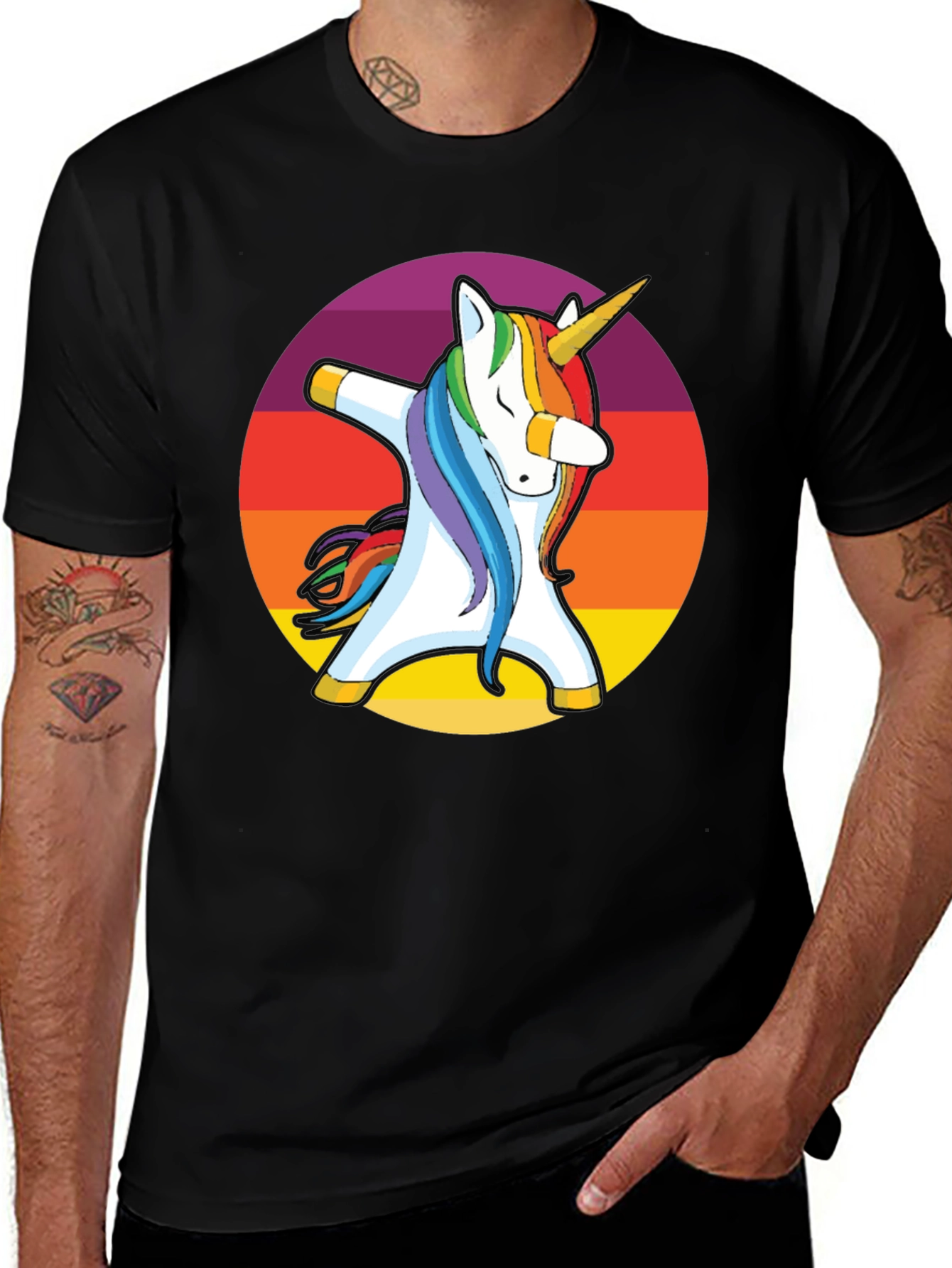 Variant 13 of Dabbing Unicorn Graphic T-Shirt - Men's Black Tee