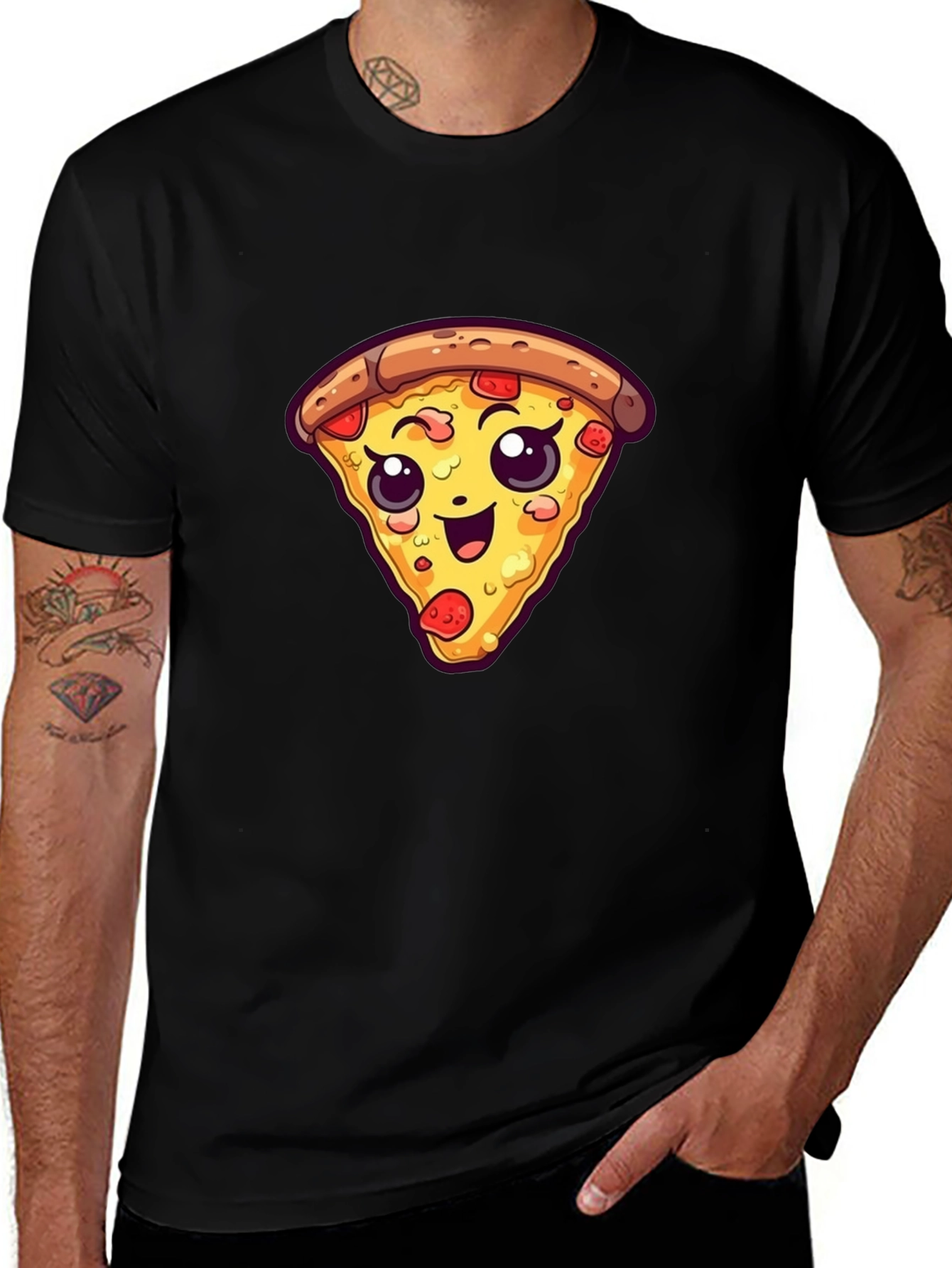 Variant 14 of Cute Pizza Slice Graphic Tee - Black Unisex T-Shirt