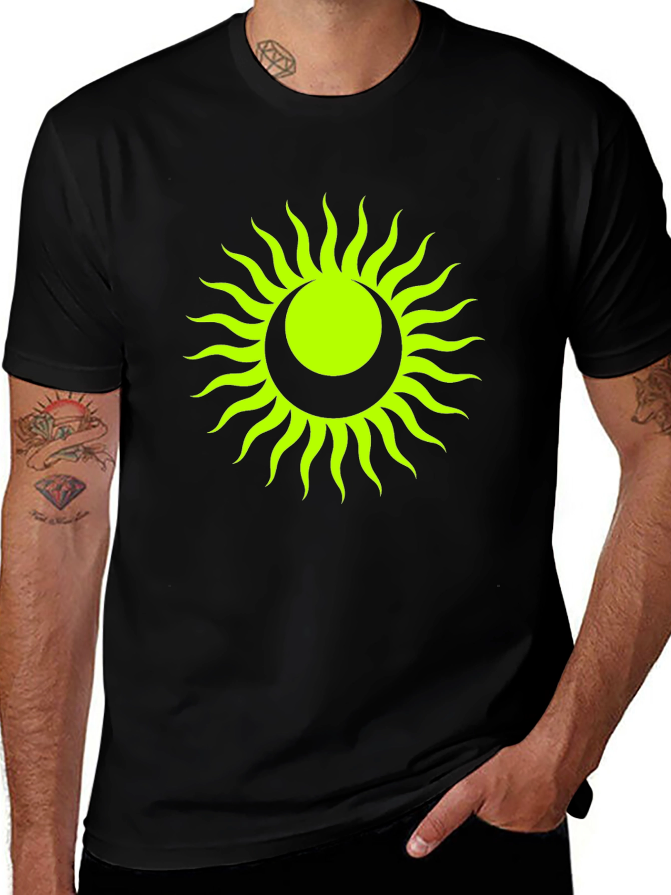 Variant 12 of Neon Sun & Moon Graphic Black T-Shirt