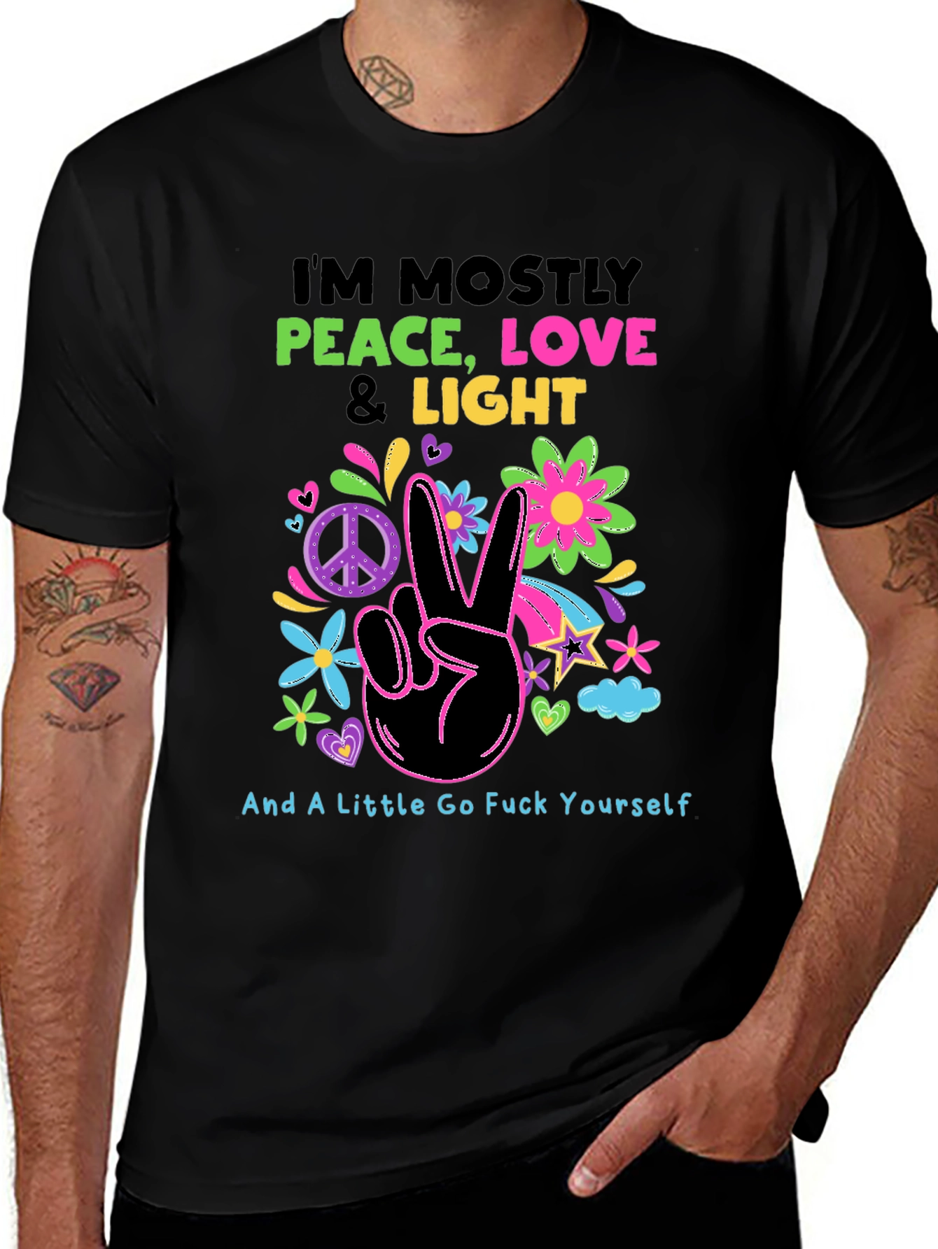 Variant 8 of Peace Love Light Graphic Tee - Offensive Humor T-Shirt