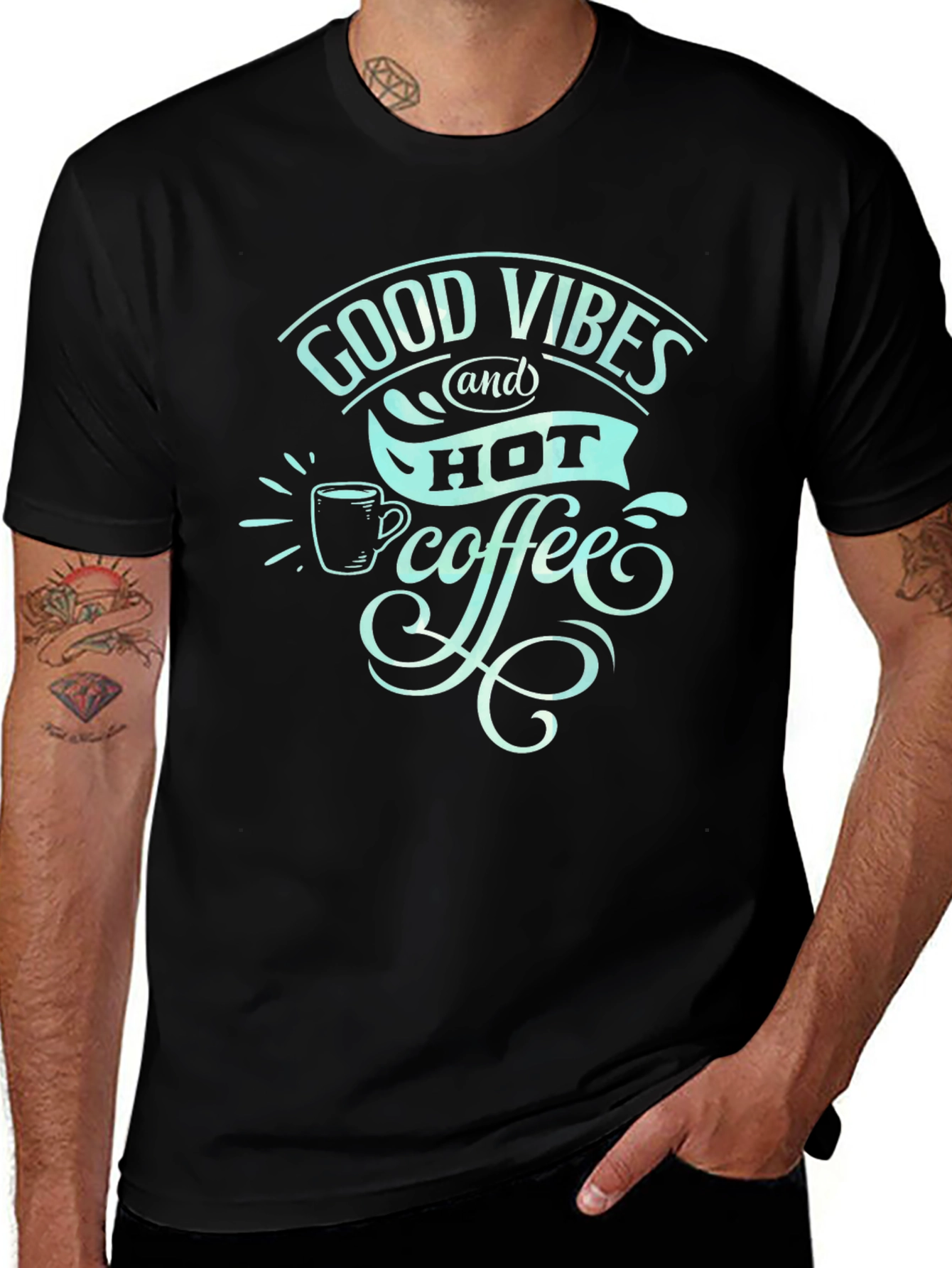 Variant 17 of Good Vibes & Hot Coffee Graphic Tee - Stylish Comfort