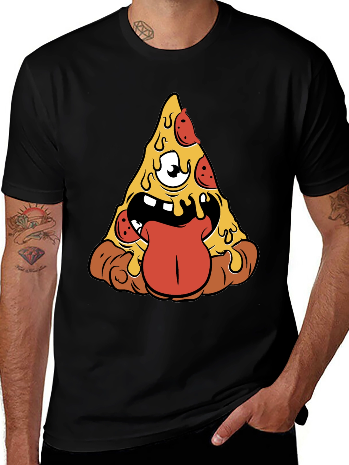 Variant 4 of Pizza Monster Graphic Tee - Black Short Sleeve