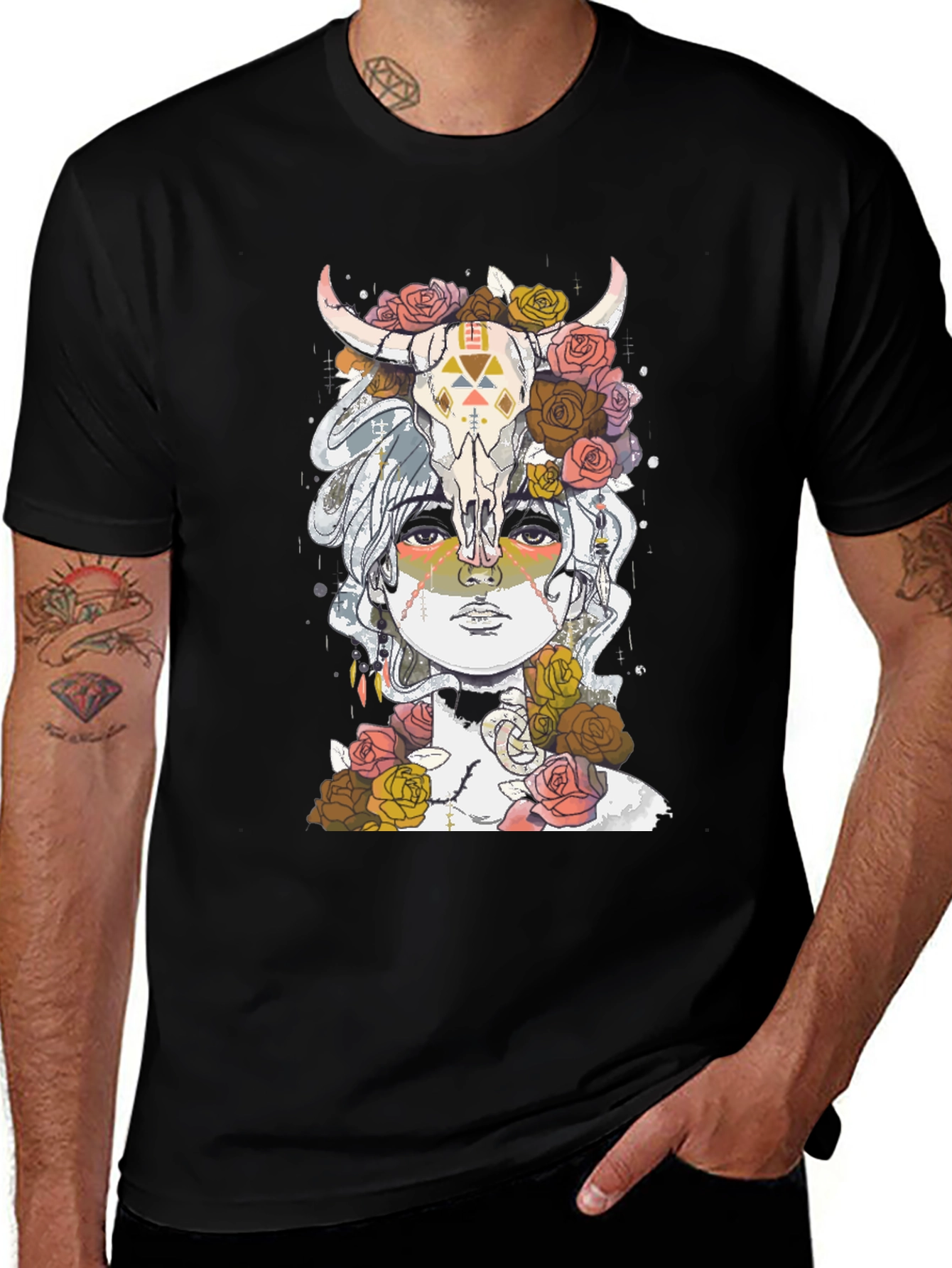 Variant 24 of Skull & Floral T-Shirt - Artistic Graphic Tee