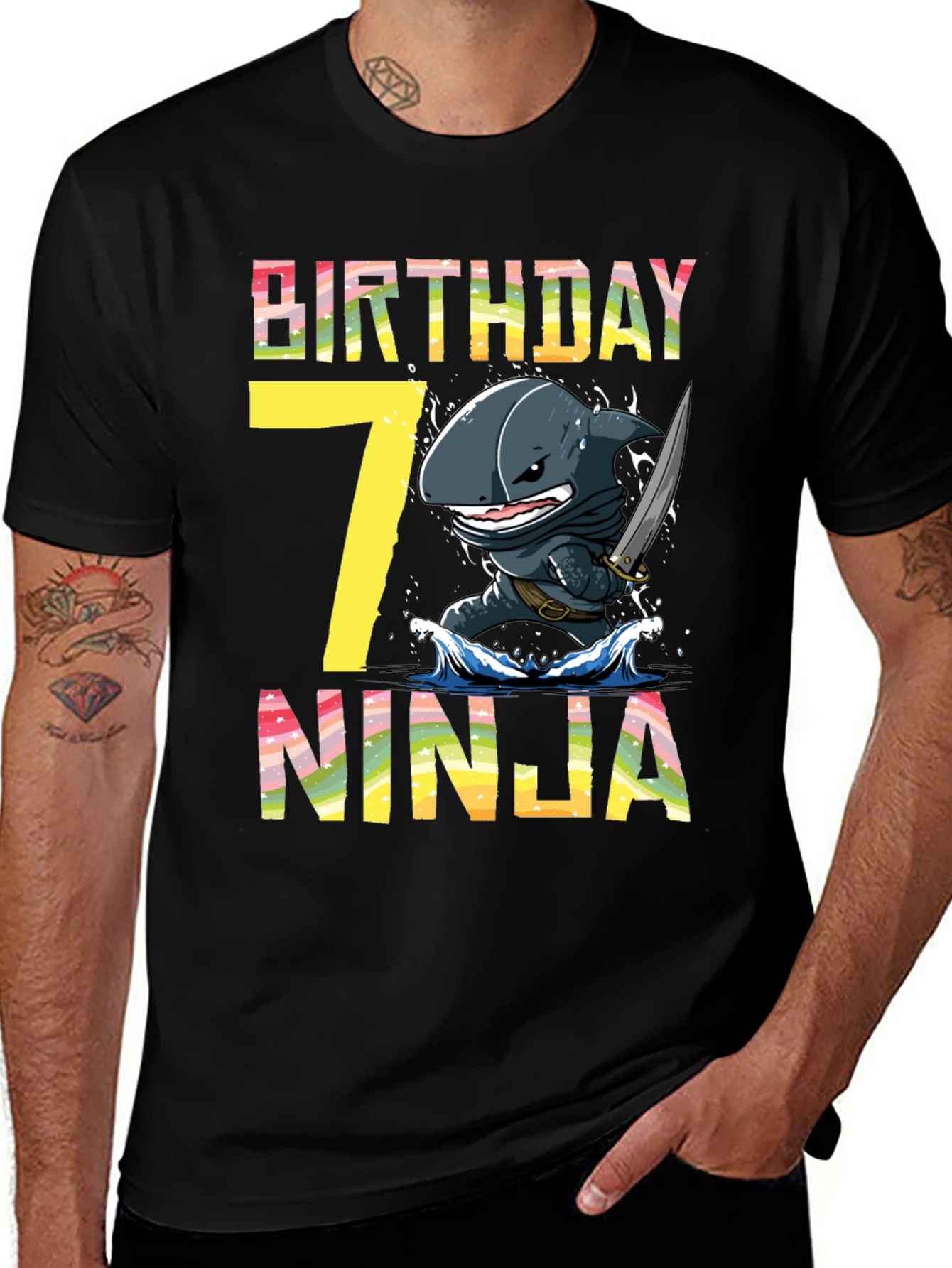 Black Birthday Ninja Shark T-Shirt main image