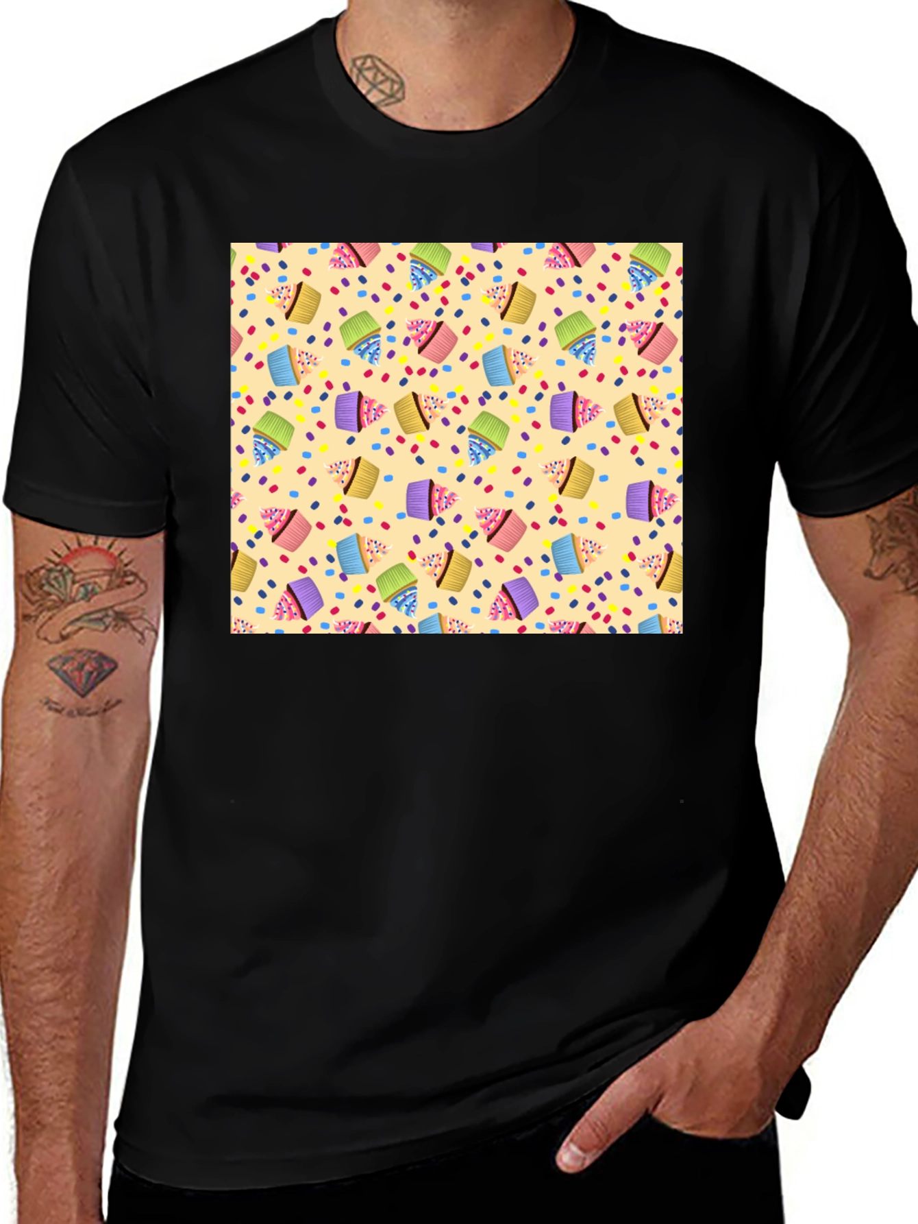Variant 2 of Cupcake Patterned Black T-Shirt