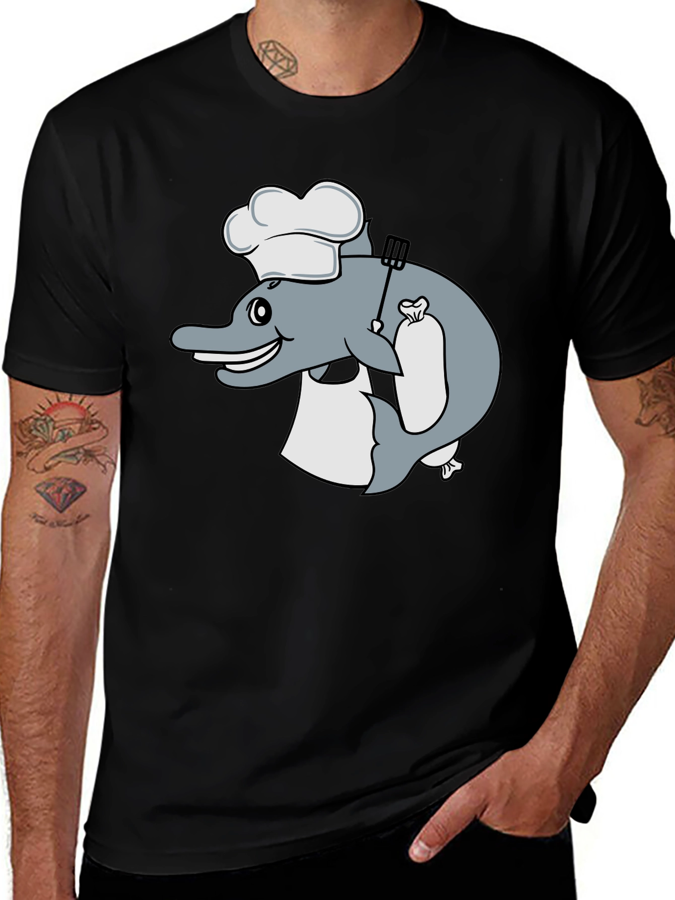 Chef Dolphin Graphic Tee - Unique Animal Print Shirt