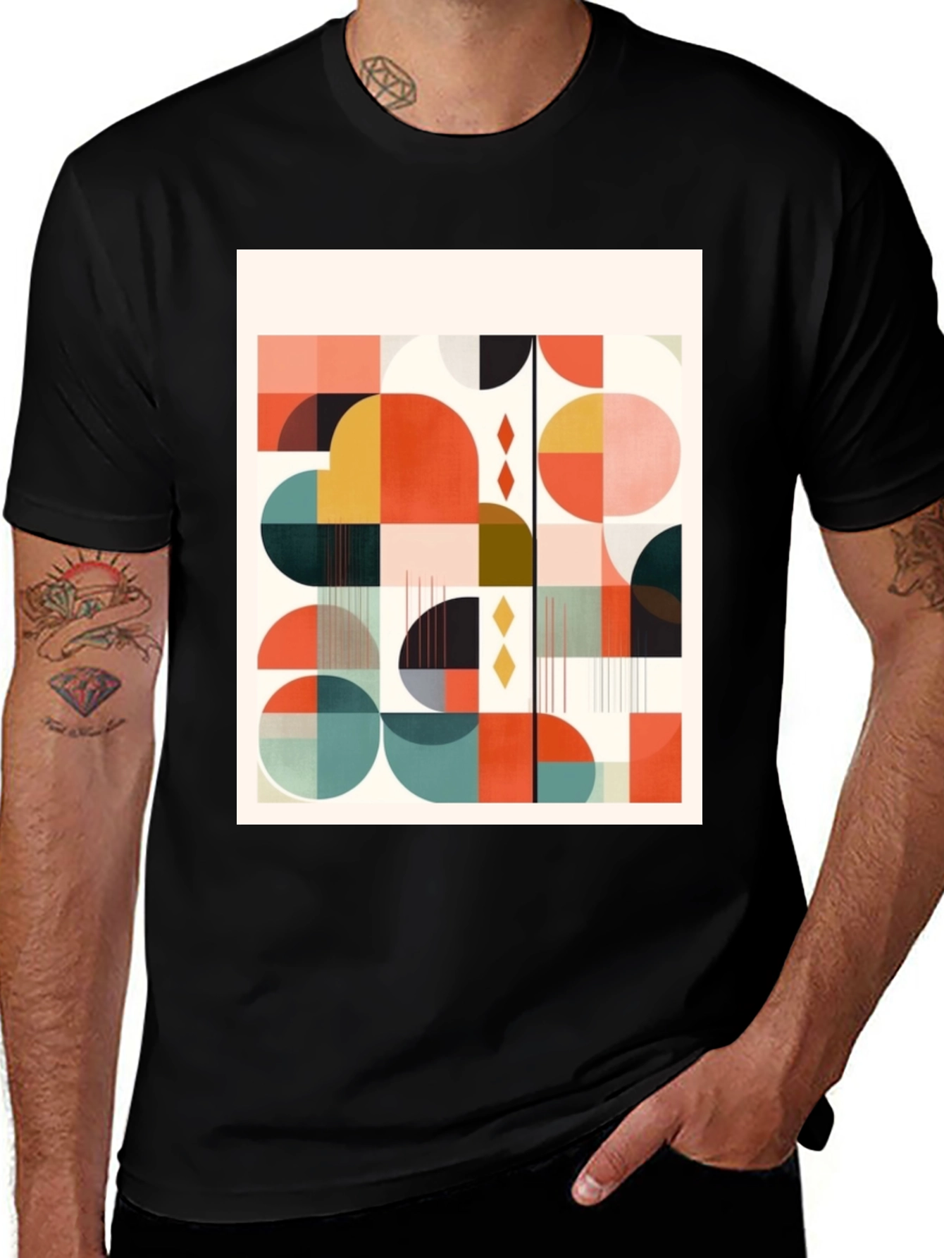 Variant 24 of Retro Geometric Print Tee - Modern Art Design