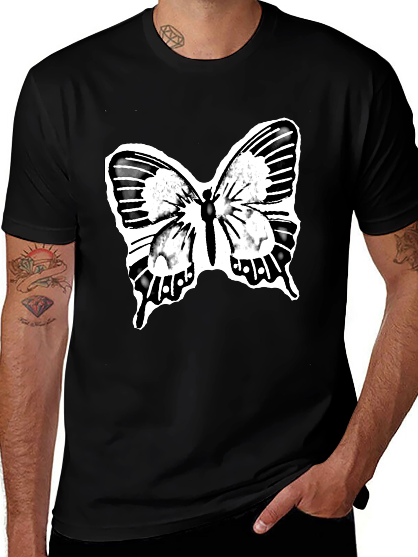 Variant 4 of Butterfly Graphic Print Men's Black T-Shirt