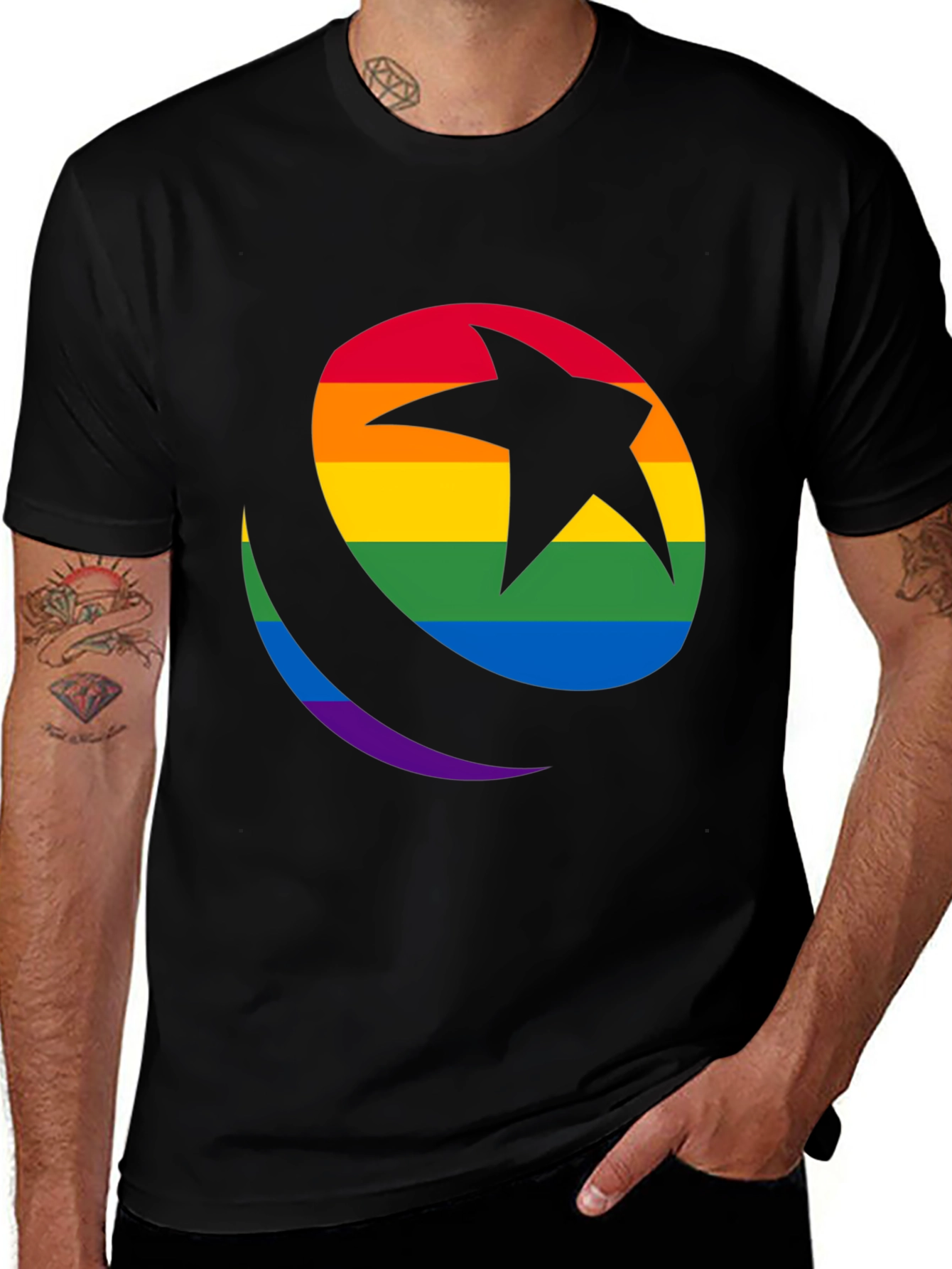 Variant 13 of Rainbow Star & Crescent Black T-Shirt