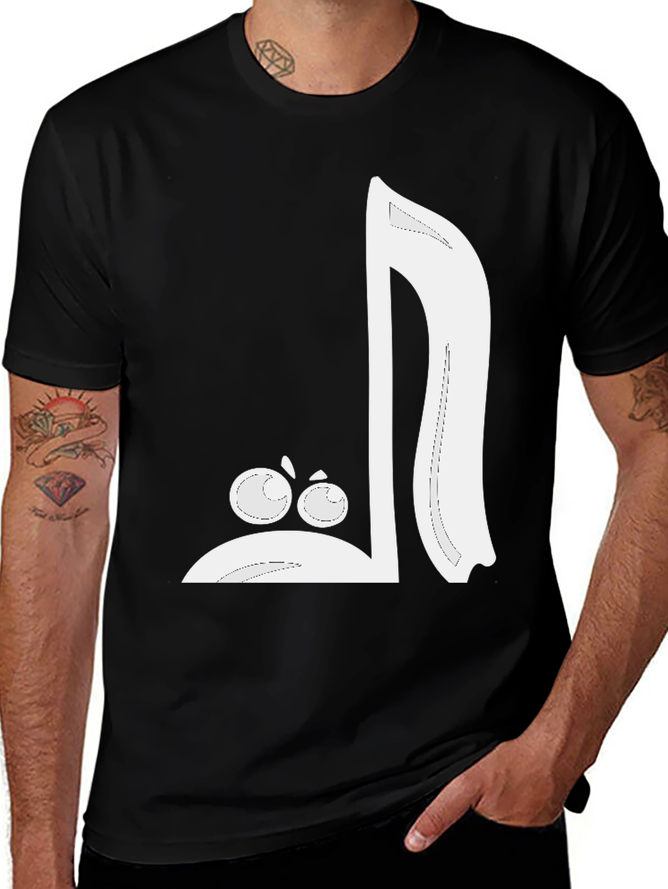 Variant 14 of Cartoon Music Note Graphic Tee - Black Cotton Blend