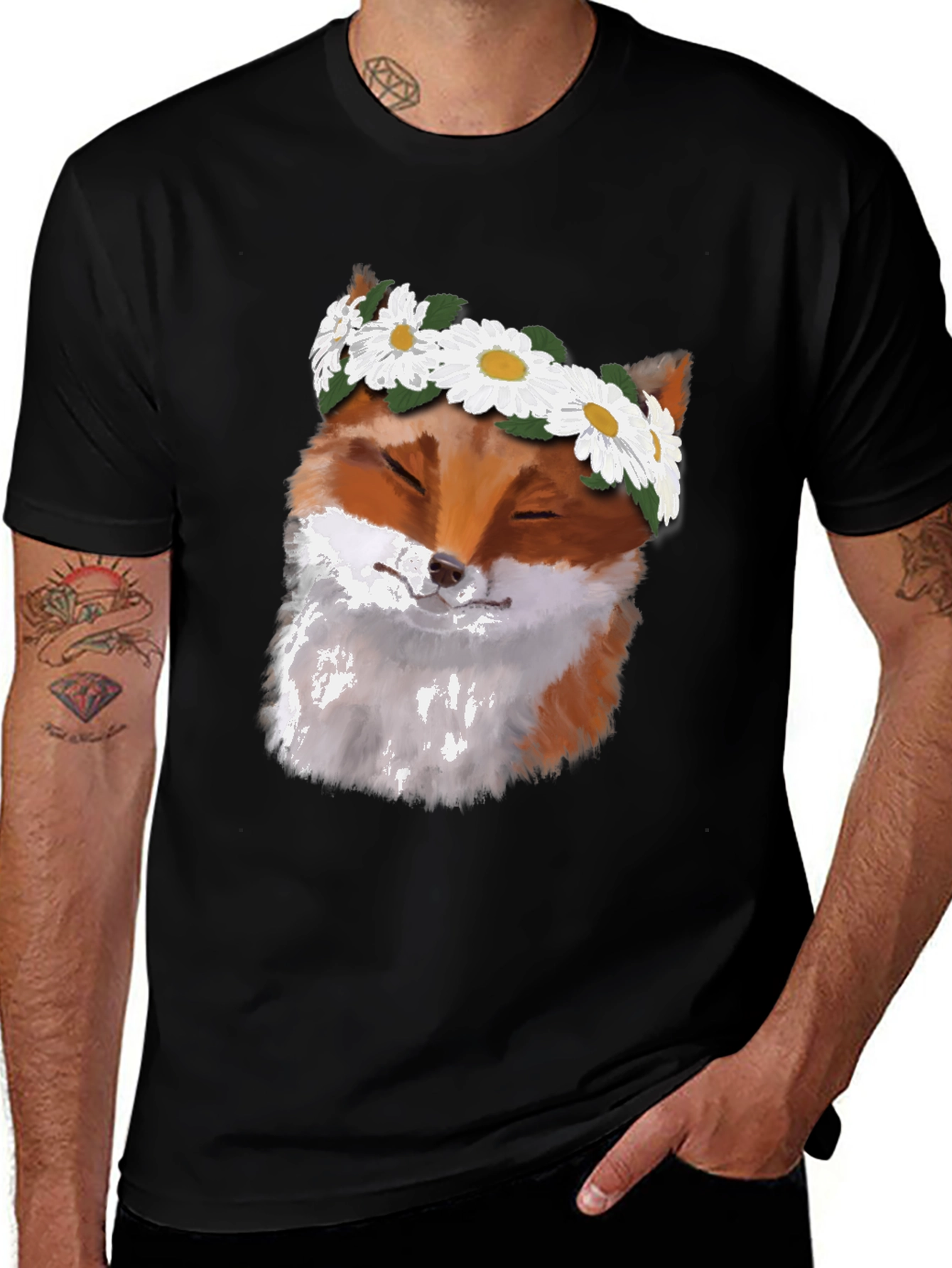 Variant 28 of Fox with Flower Crown Graphic Tee - Soft Black T-Shirt