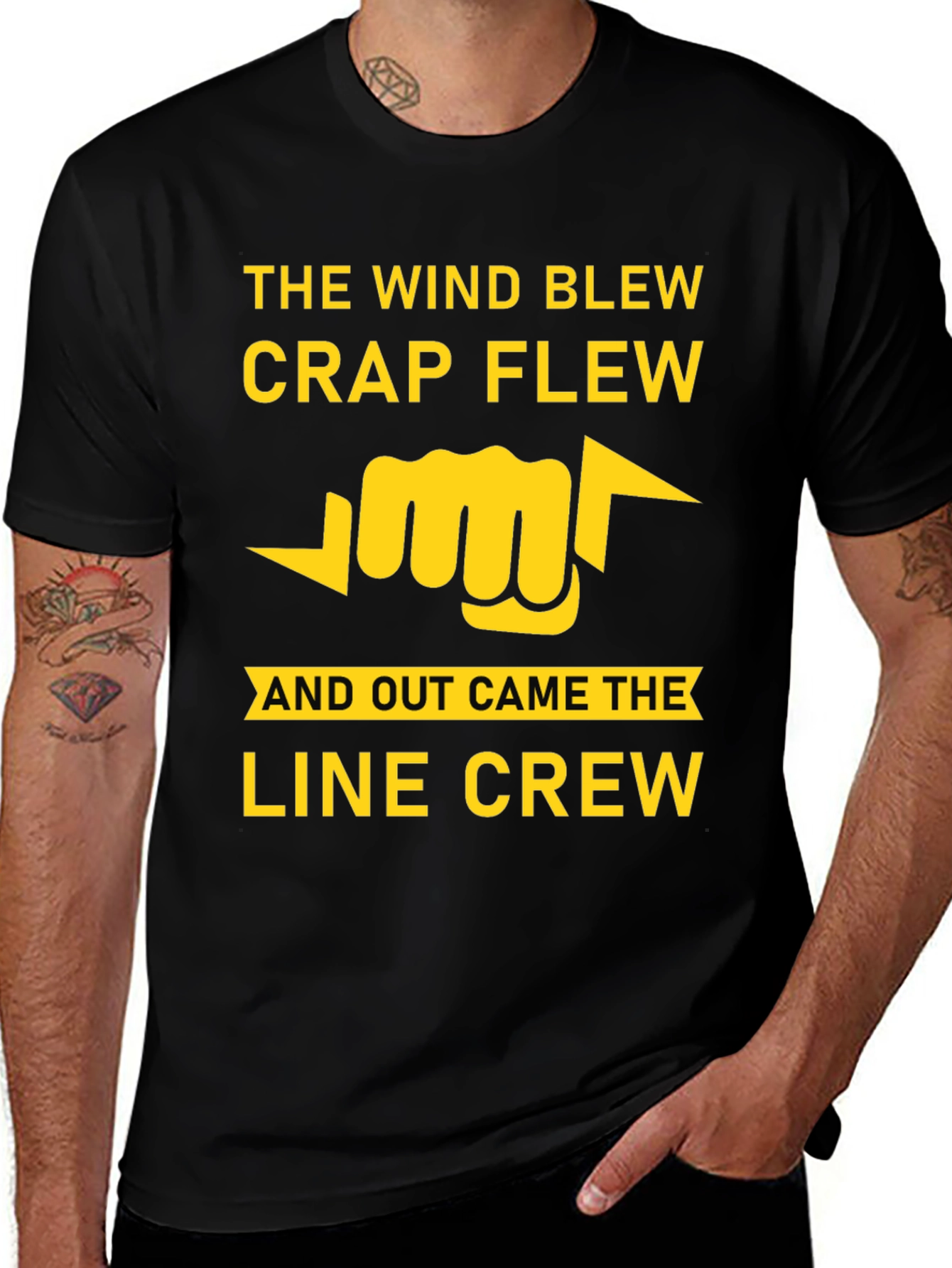 Variant 16 of The Wind Blew Line Crew T-Shirt - Black Humor Tee