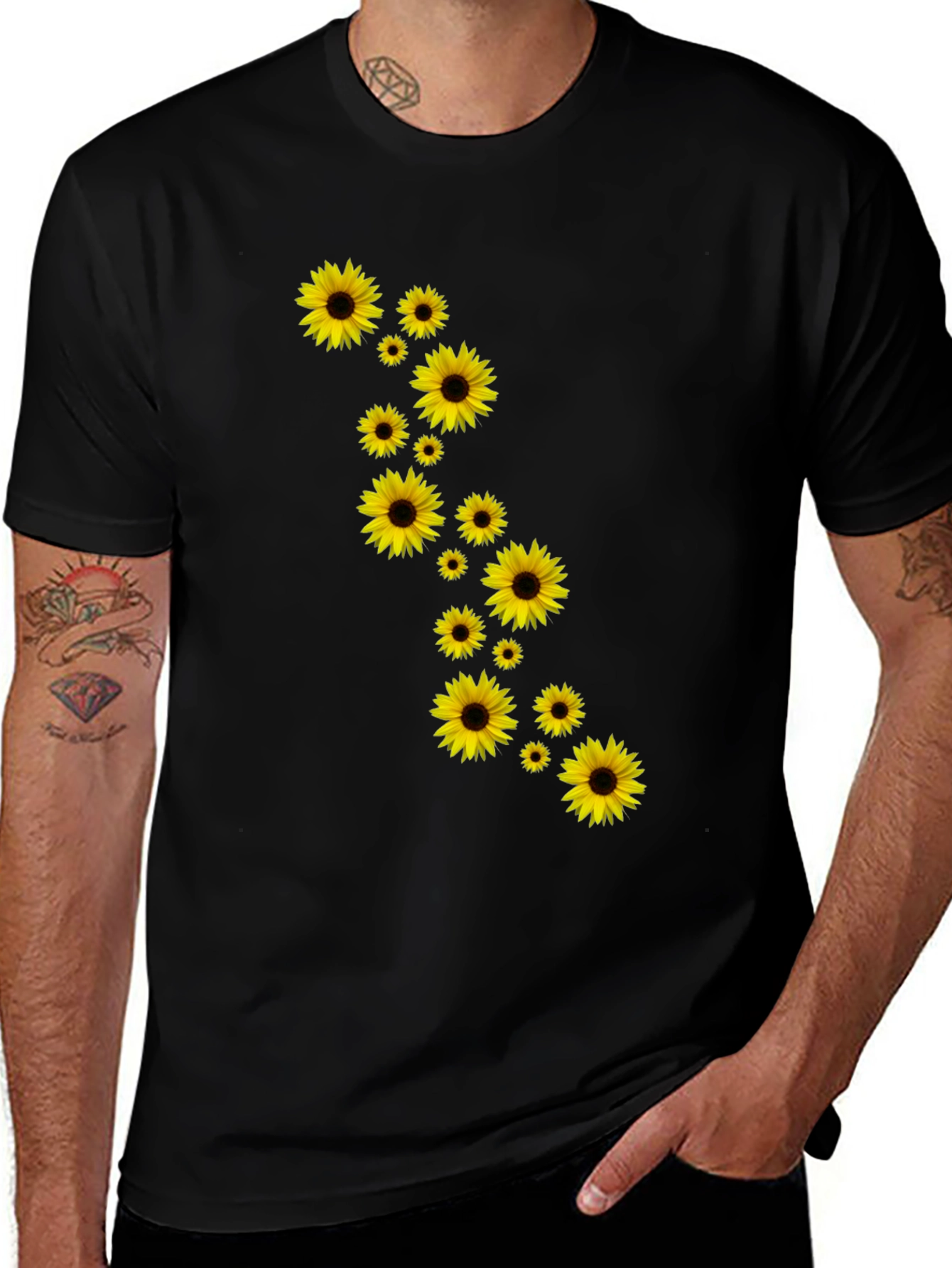 Sunflower Cascade Black T-Shirt