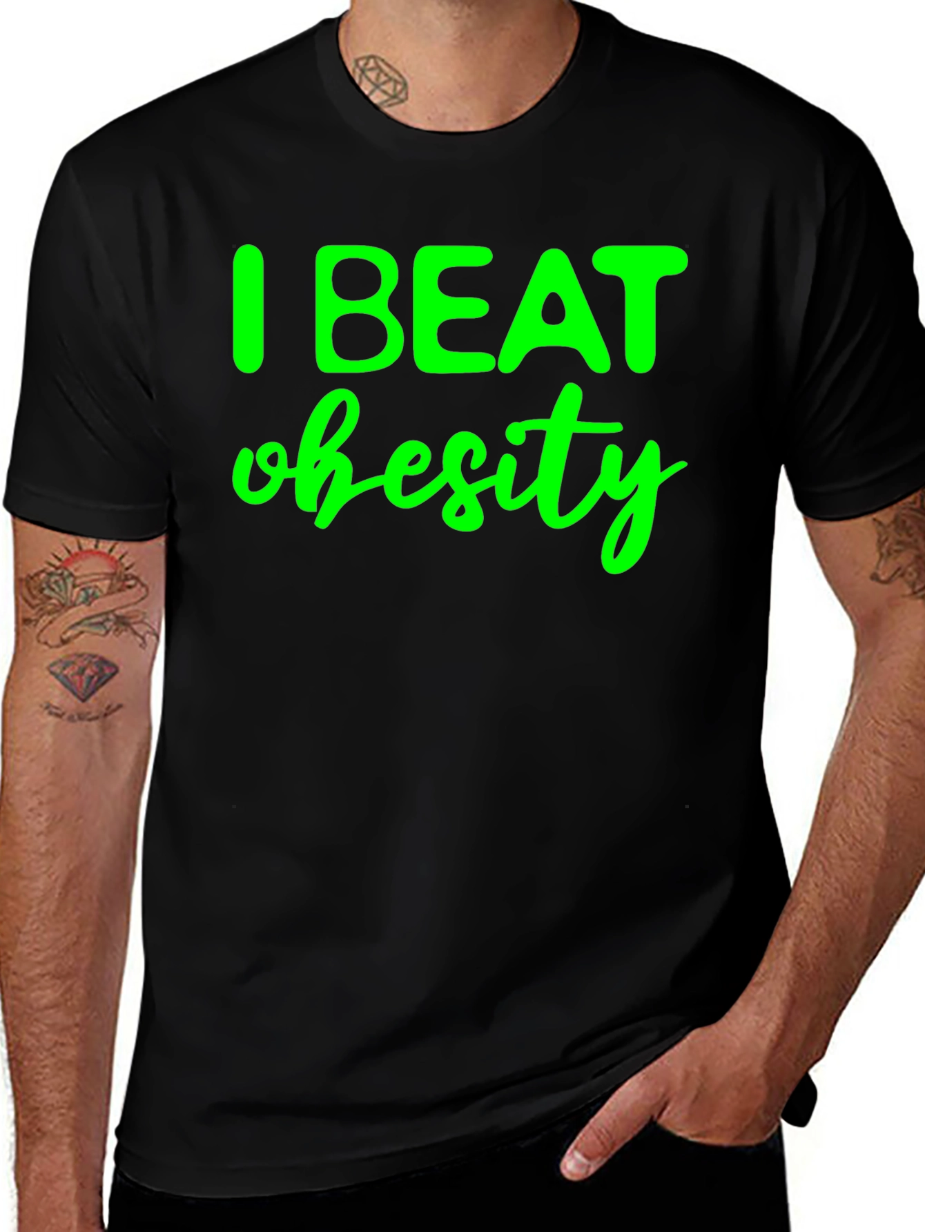 Variant 16 of I Beat Obesity Black T-Shirt