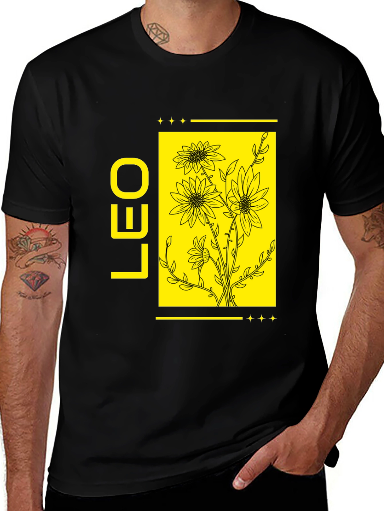 Variant 24 of LEO Zodiac Sign Sunflower Graphic Black T-Shirt
