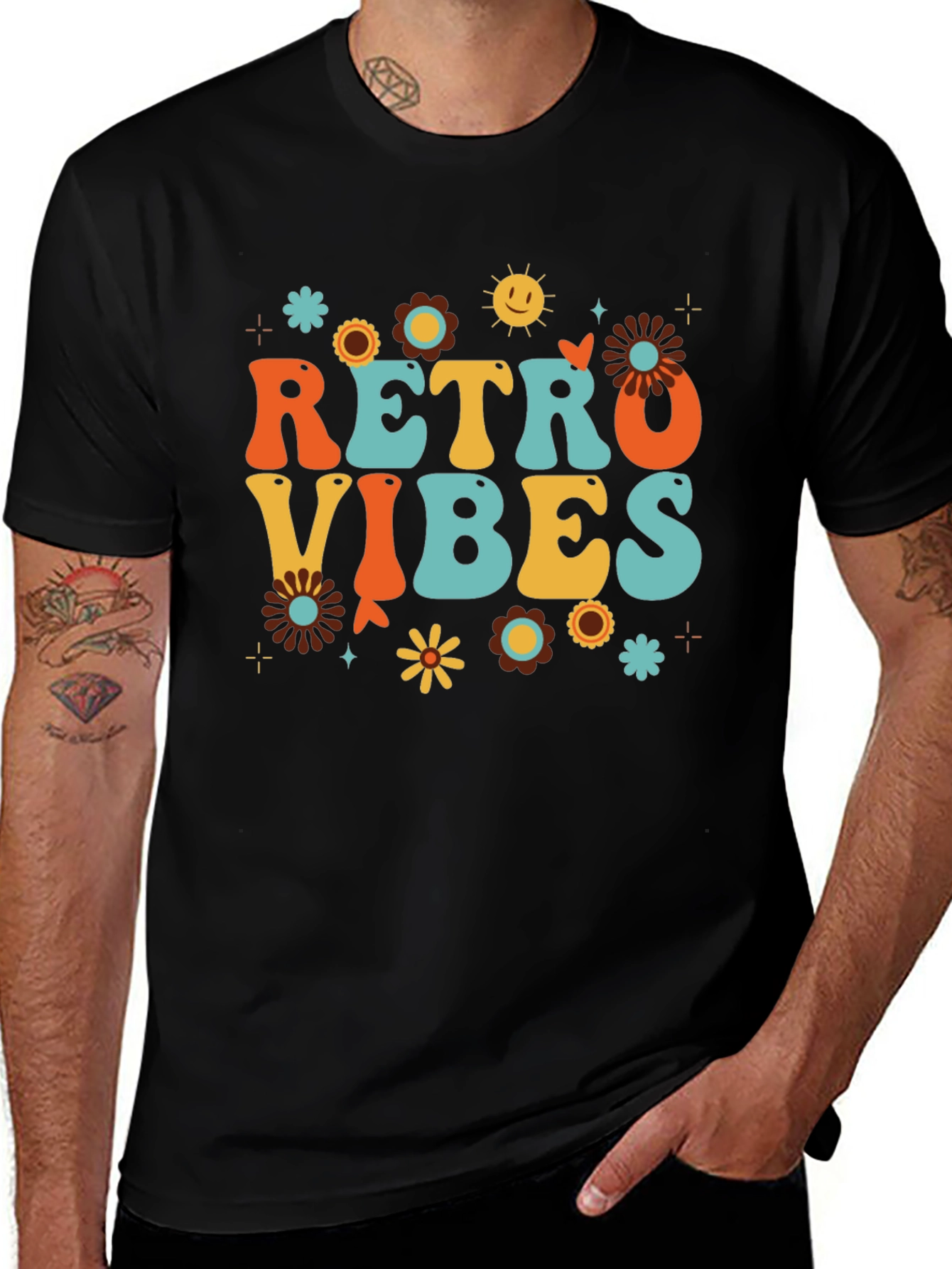 Variant 19 of Retro Vibes Graphic Tee - Black Cotton Comfort