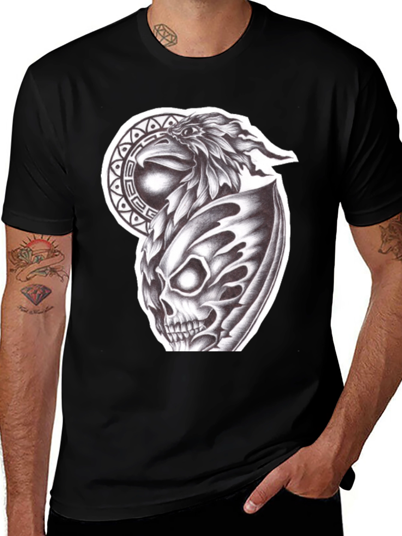 Variant 24 of Eagle Skull Graphic Black T-Shirt