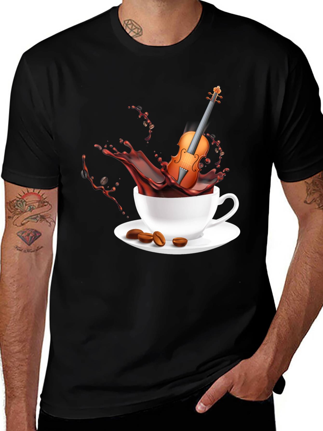 Variant 4 of Coffee & Violin Graphic Tee - Black T-Shirt