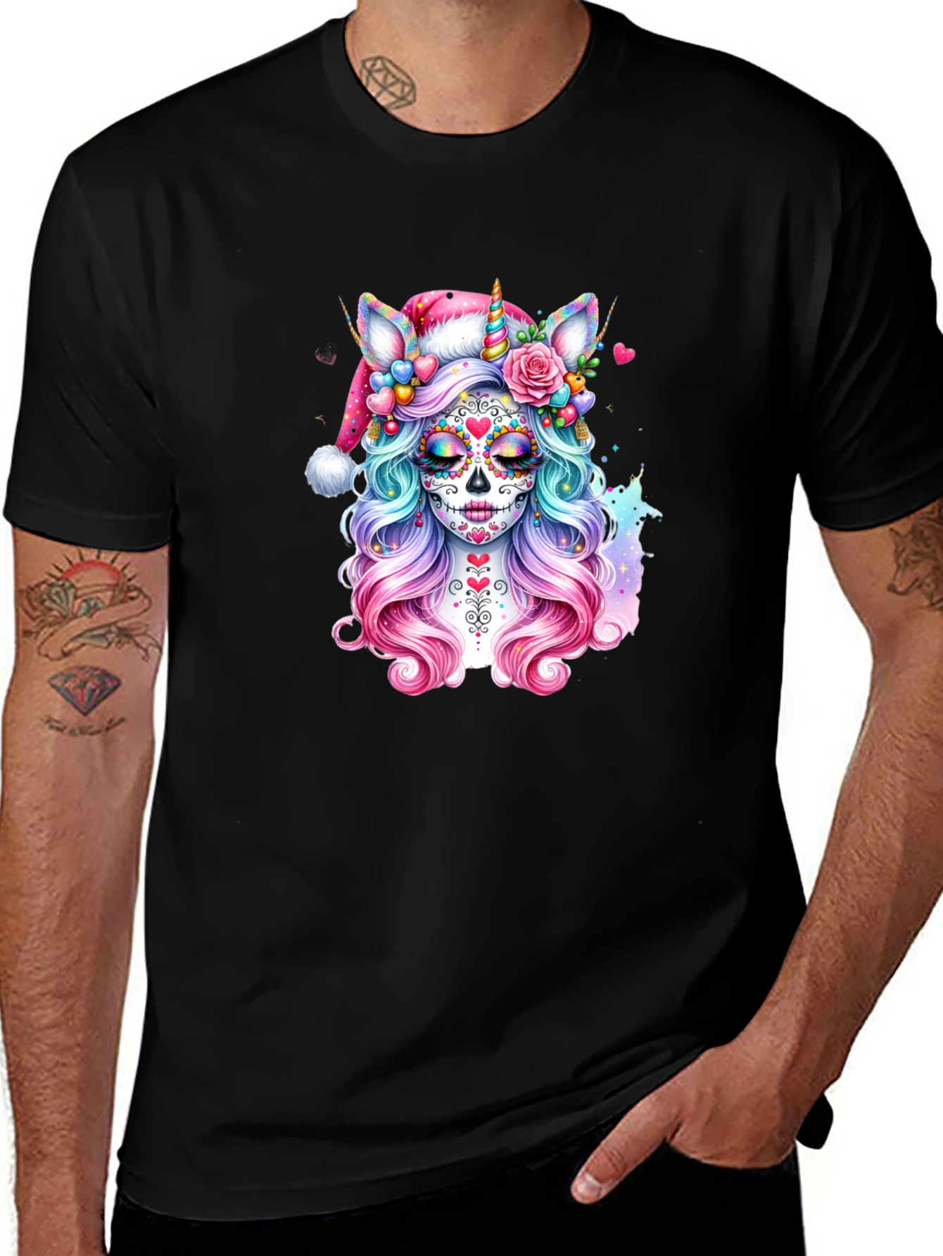 Variant 29 of Sugar Skull Unicorn Santa Hat T-Shirt