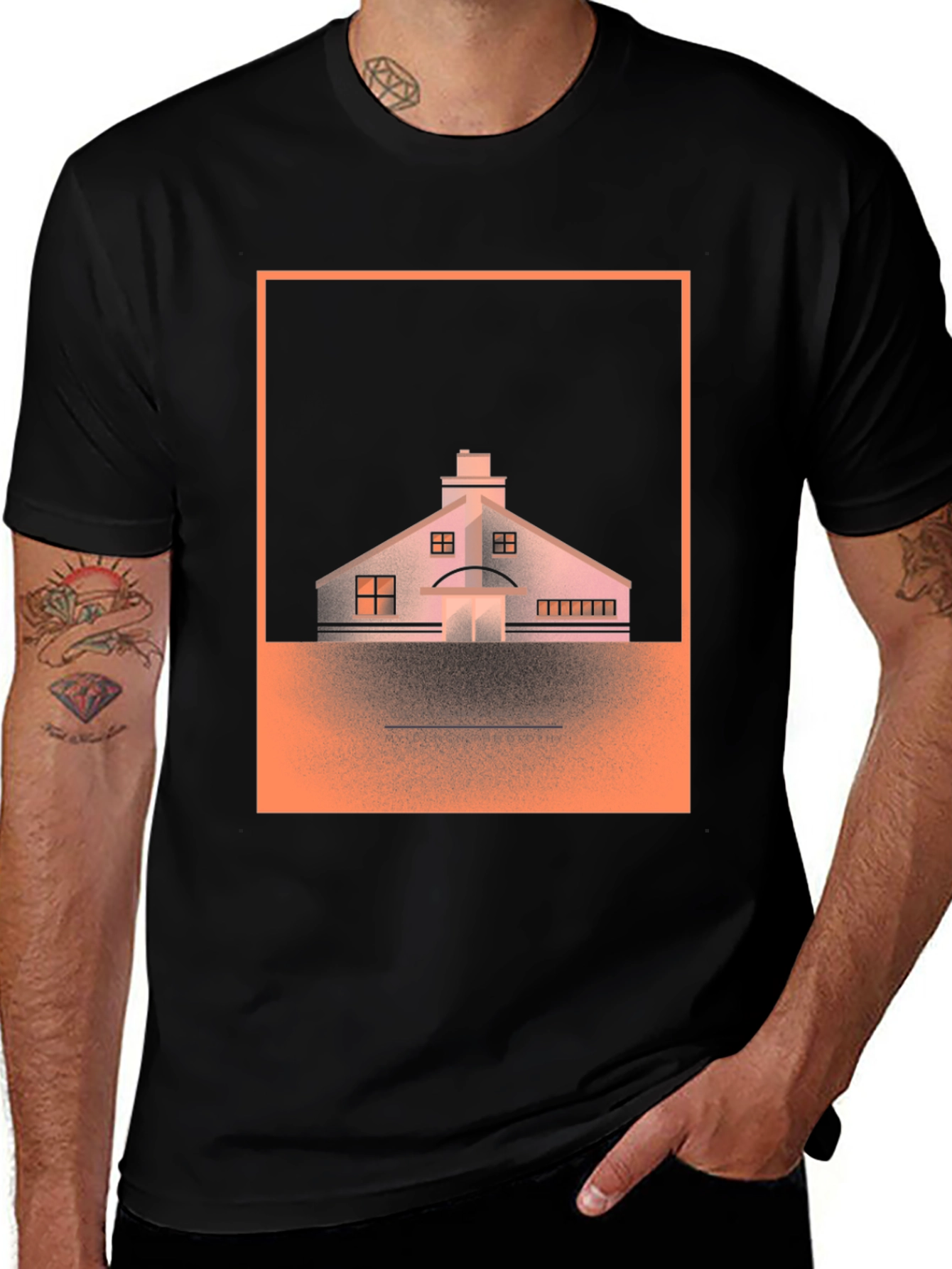 Variant 22 of Geometric House Graphic Tee - Black Cotton