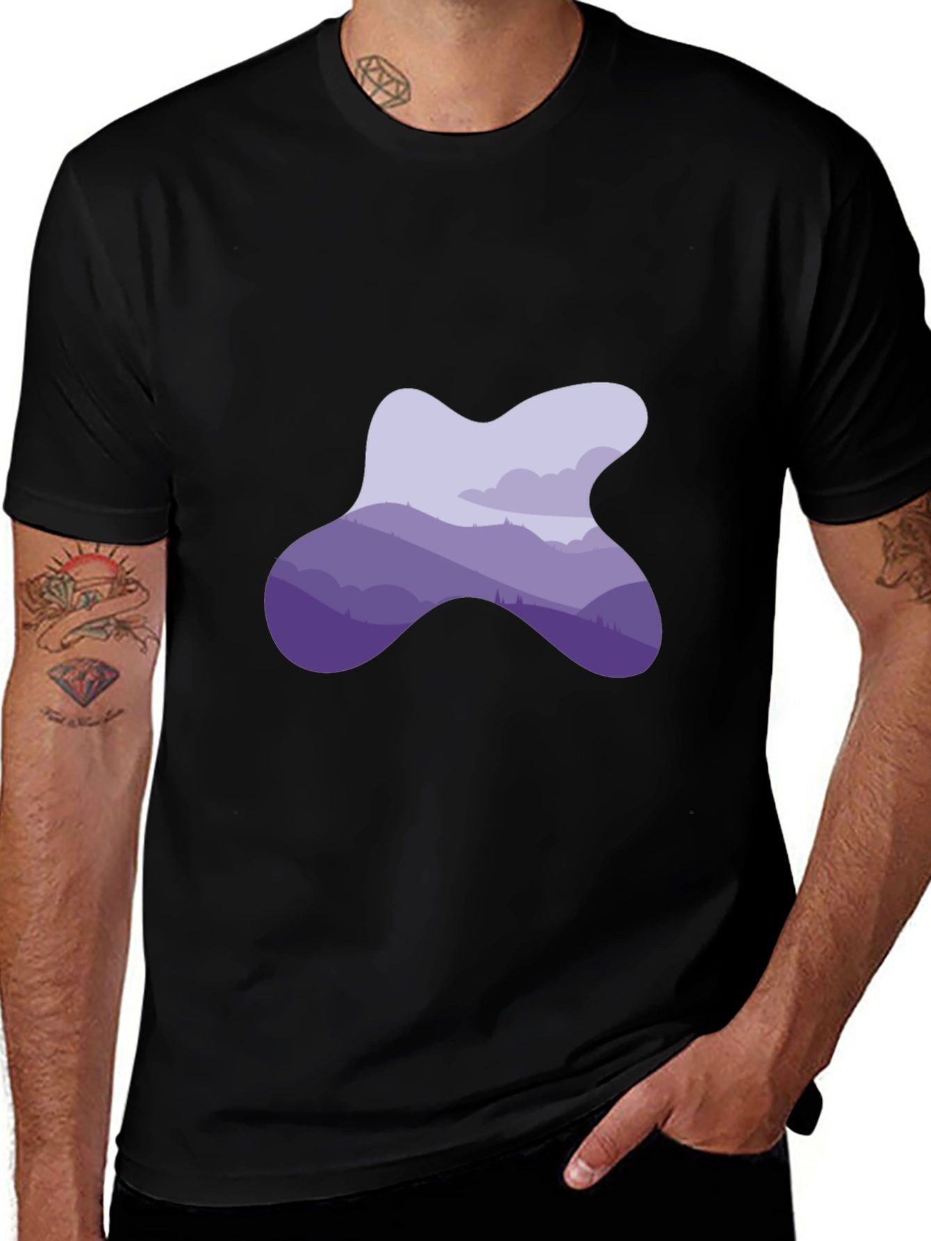 Variant 25 of Abstract Purple Mountain Graphic Tee - Black
