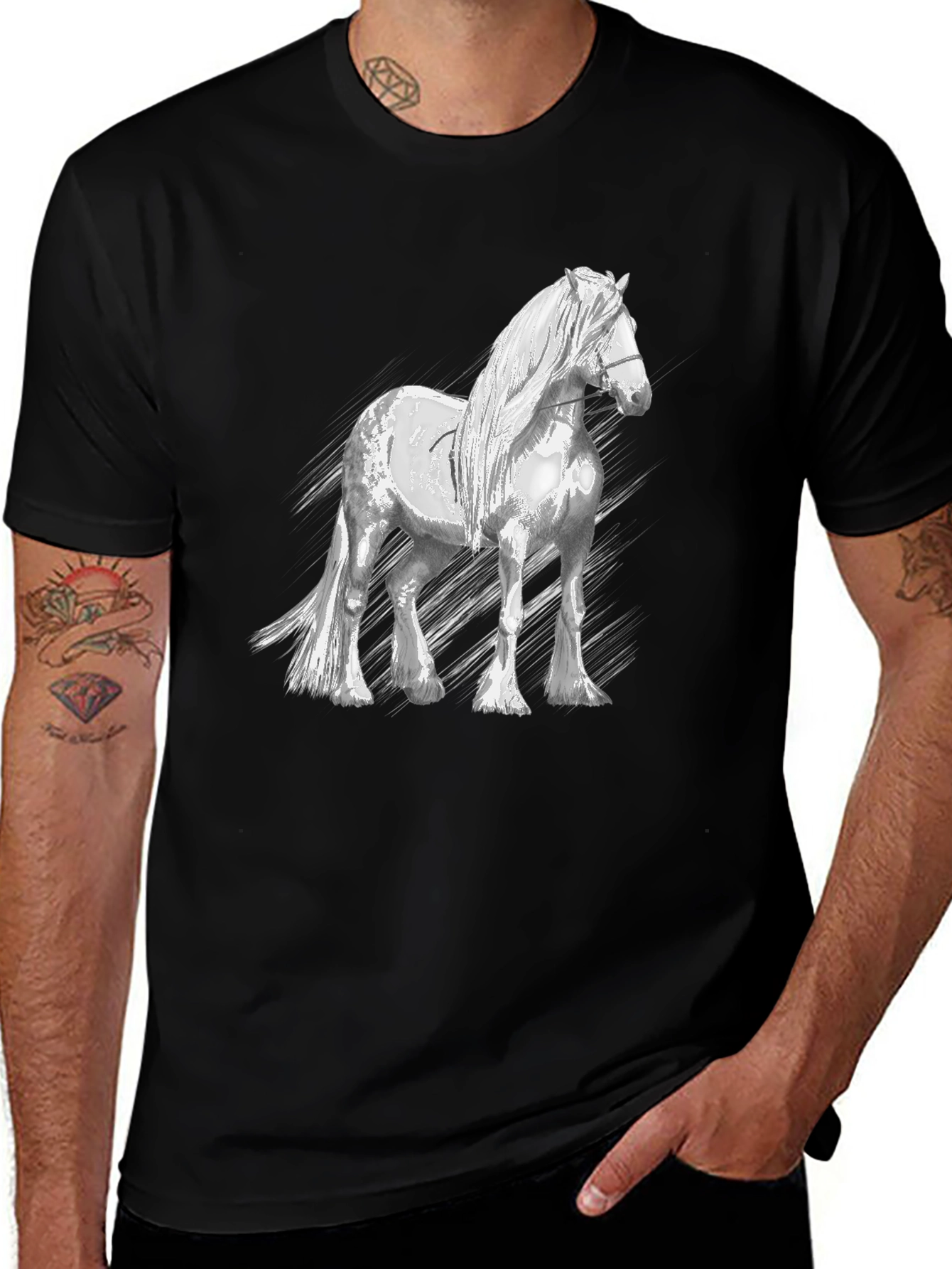 Variant 15 of Horse Graphic T-Shirt - Black Cotton Tee