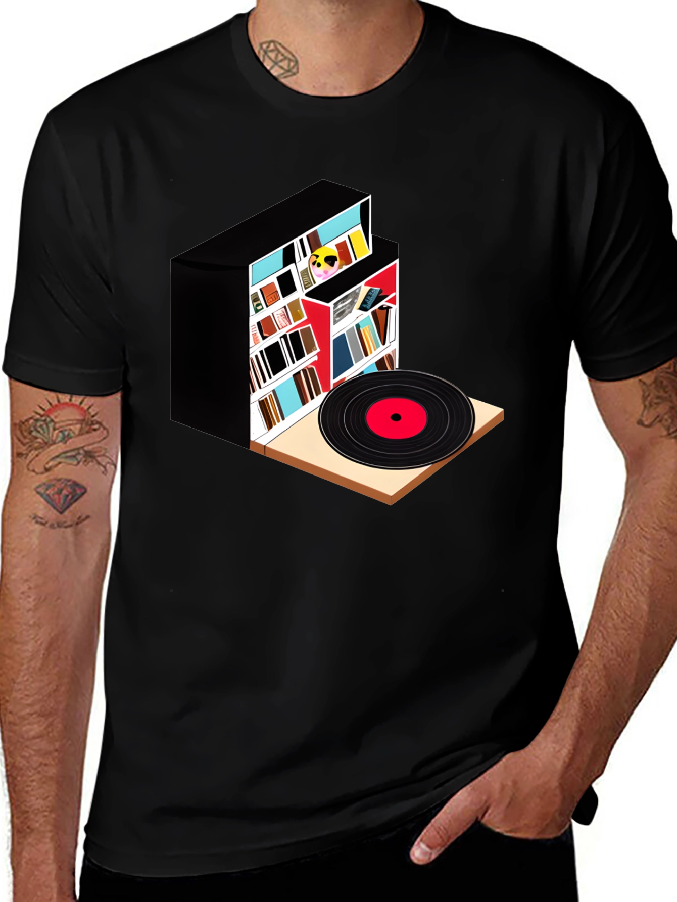 Variant 26 of Bookcase and Vinyl Record T-Shirt