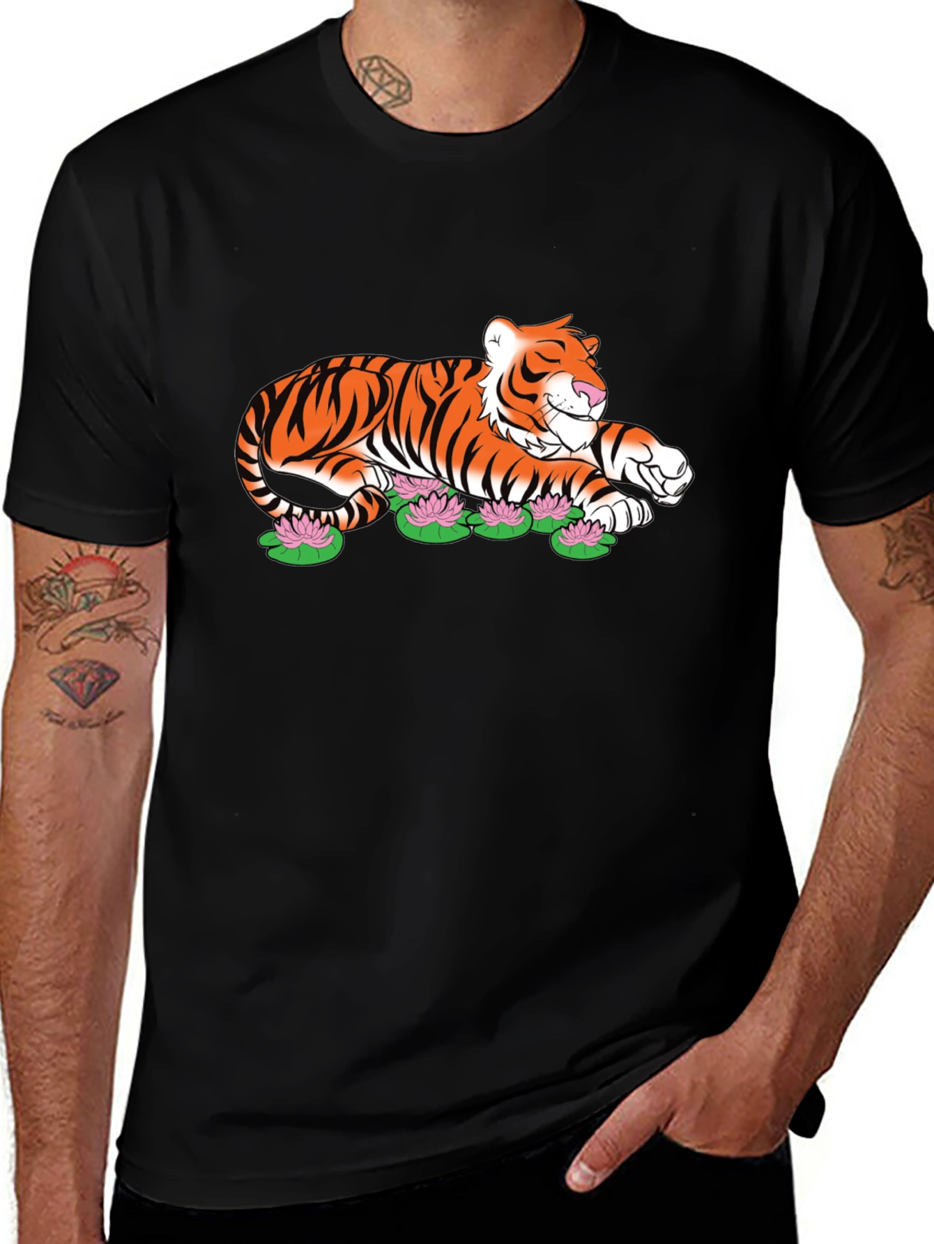 Variant 29 of Tiger Lotus Graphic Black T-Shirt