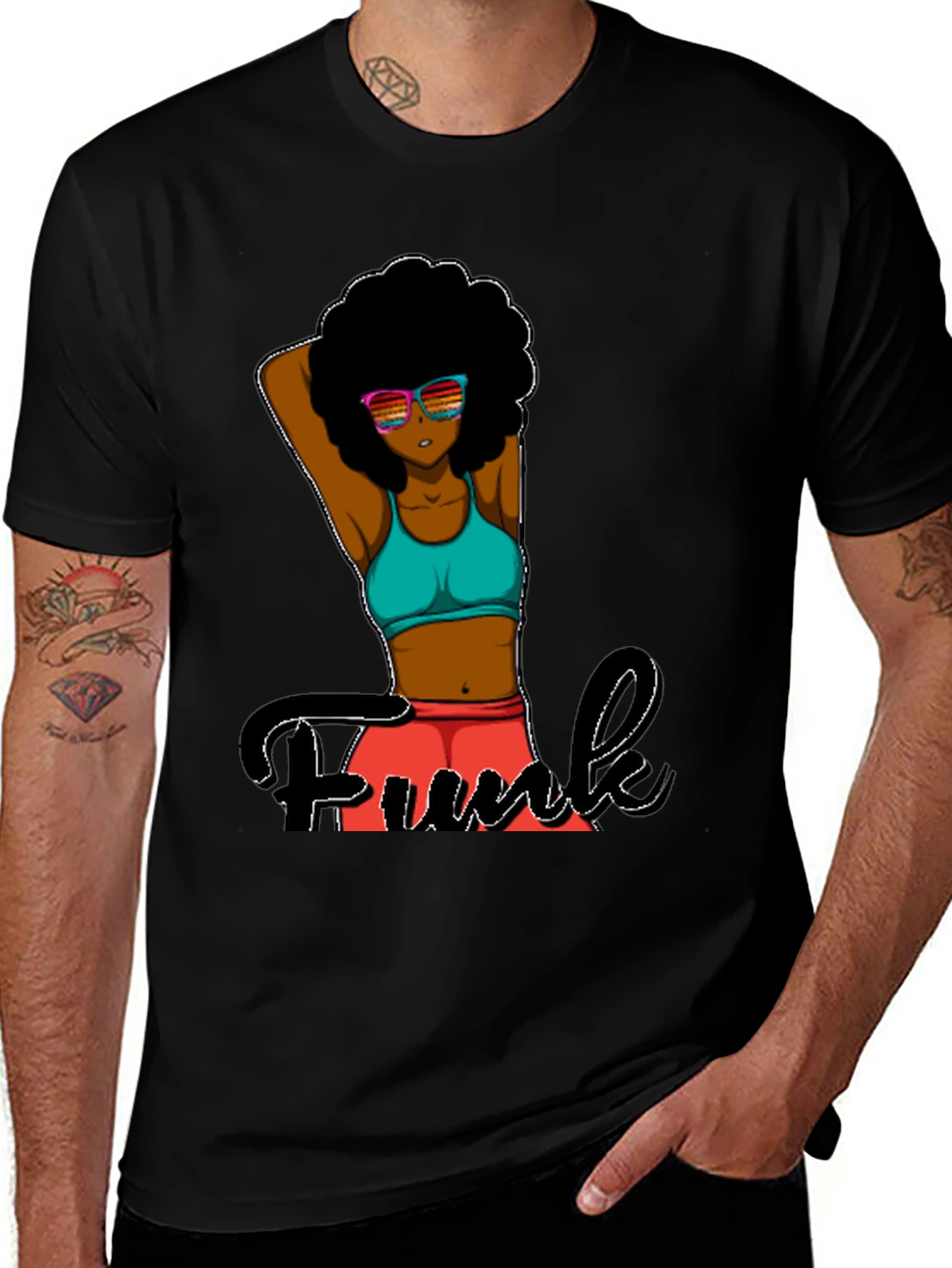 Variant 28 of Funky Afro Girl Graphic Tee - Black