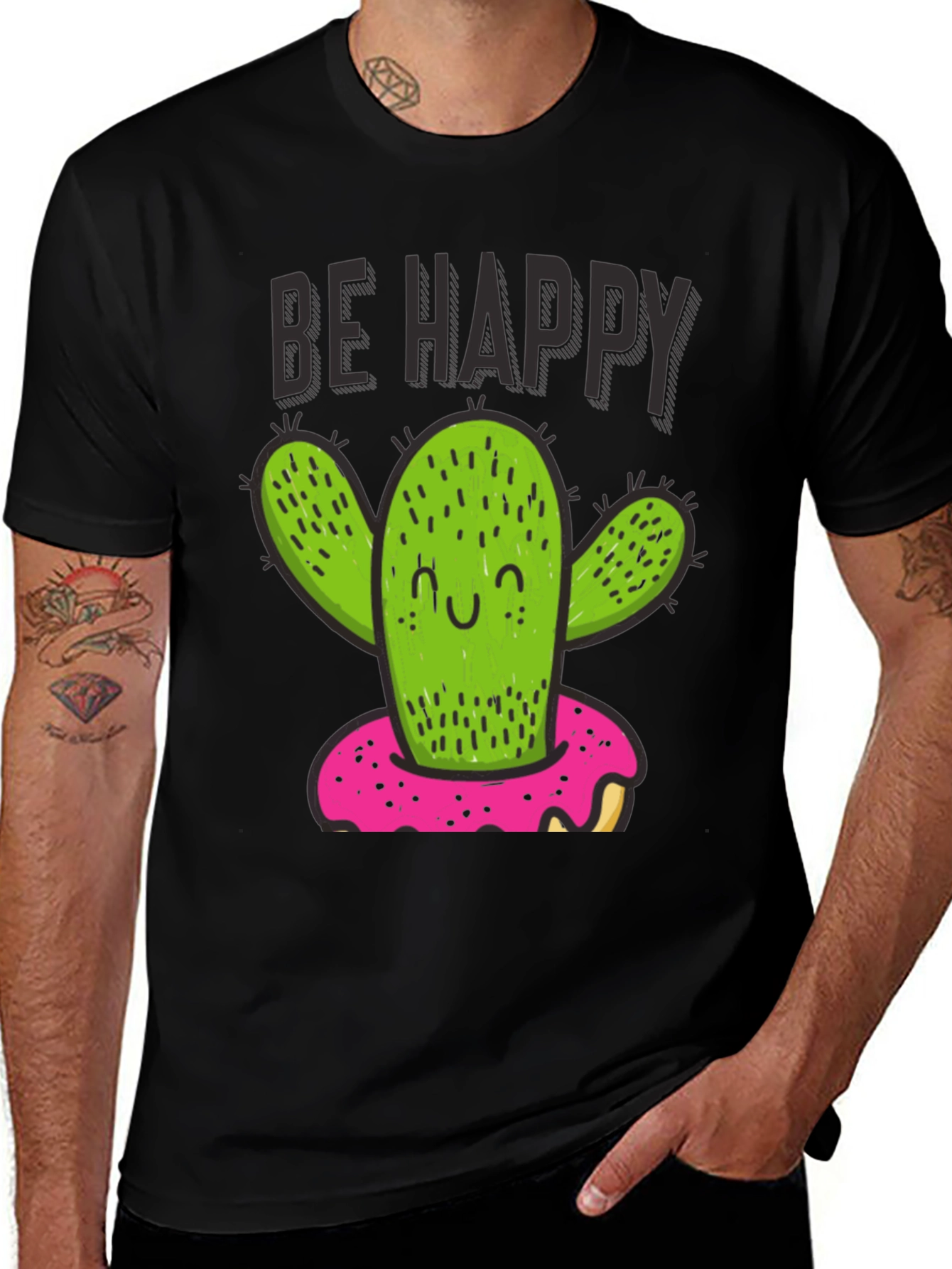 Variant 4 of Be Happy Cactus Doughnut Graphic T-Shirt