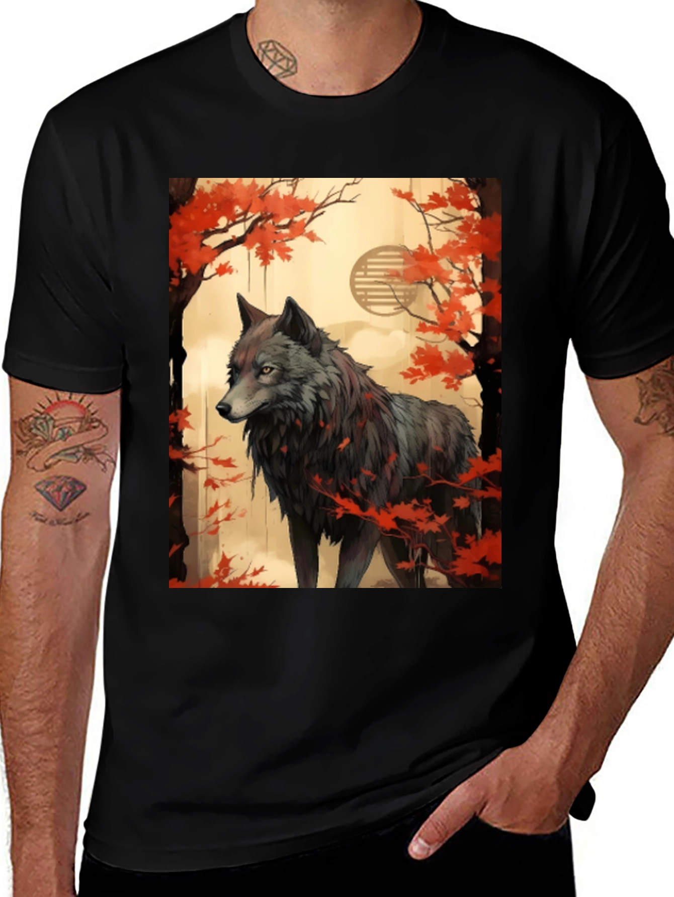 Variant 18 of Wolf in Autumn Black T-Shirt