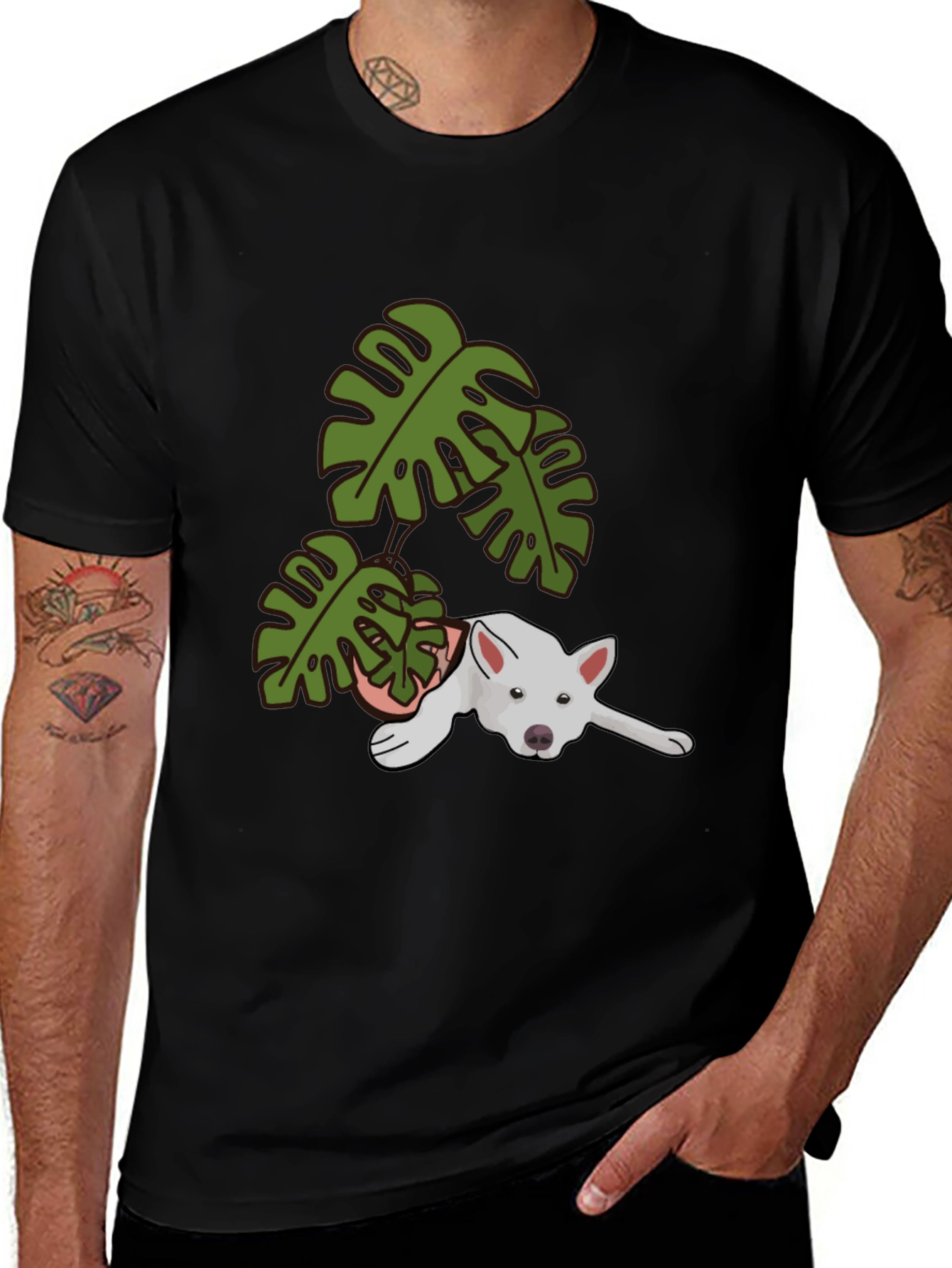 Variant 23 of Dog & Monstera Leaves Graphic Print T-Shirt
