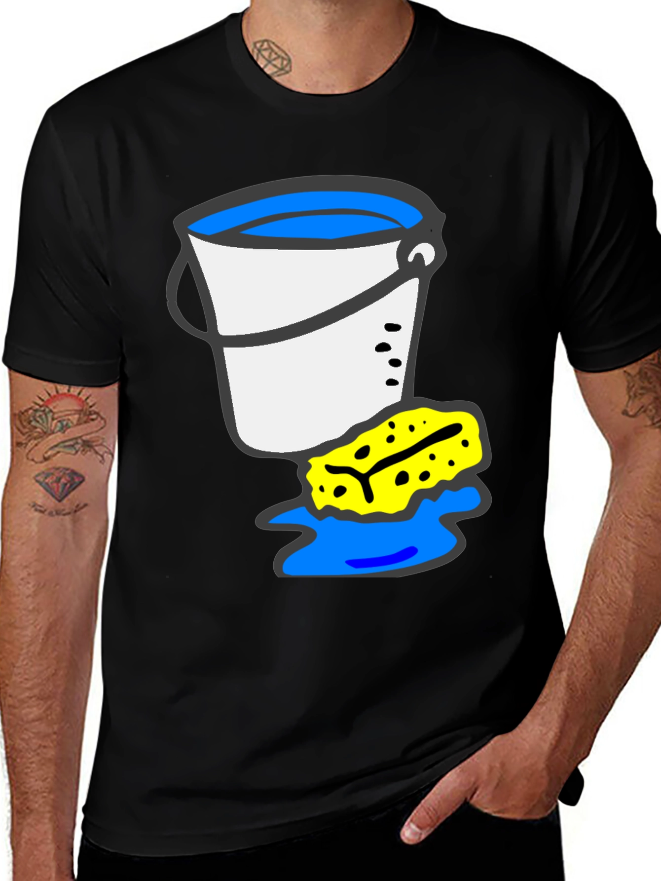 Black Bucket and Sponge Graphic Tee - Cleaning Crew Shirt main image