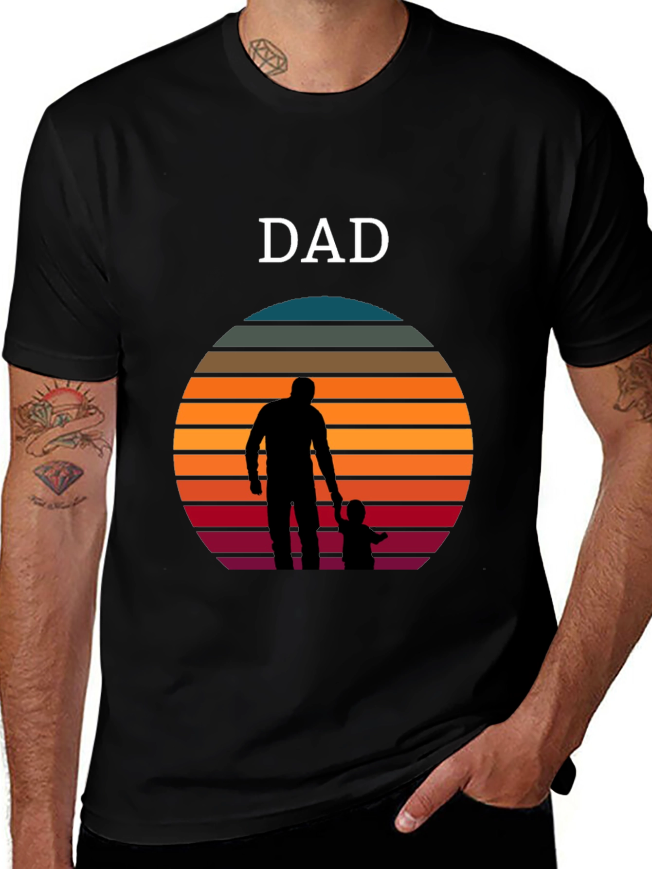 Variant 17 of Dad & Child Sunset Silhouette T-Shirt - Father's Day Gift