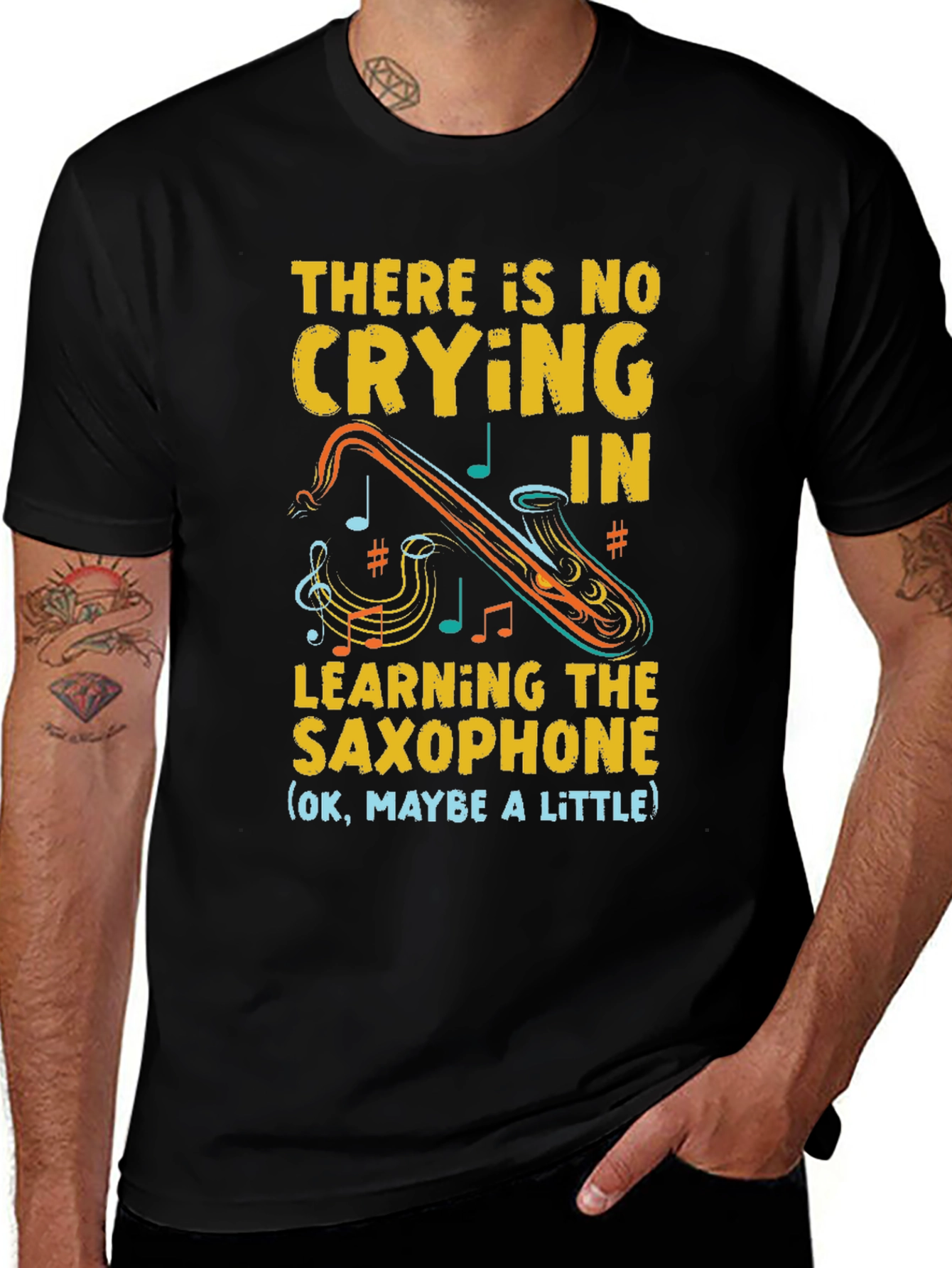 Variant 19 of Saxophone Player Graphic Tee - No Crying in Saxophone!