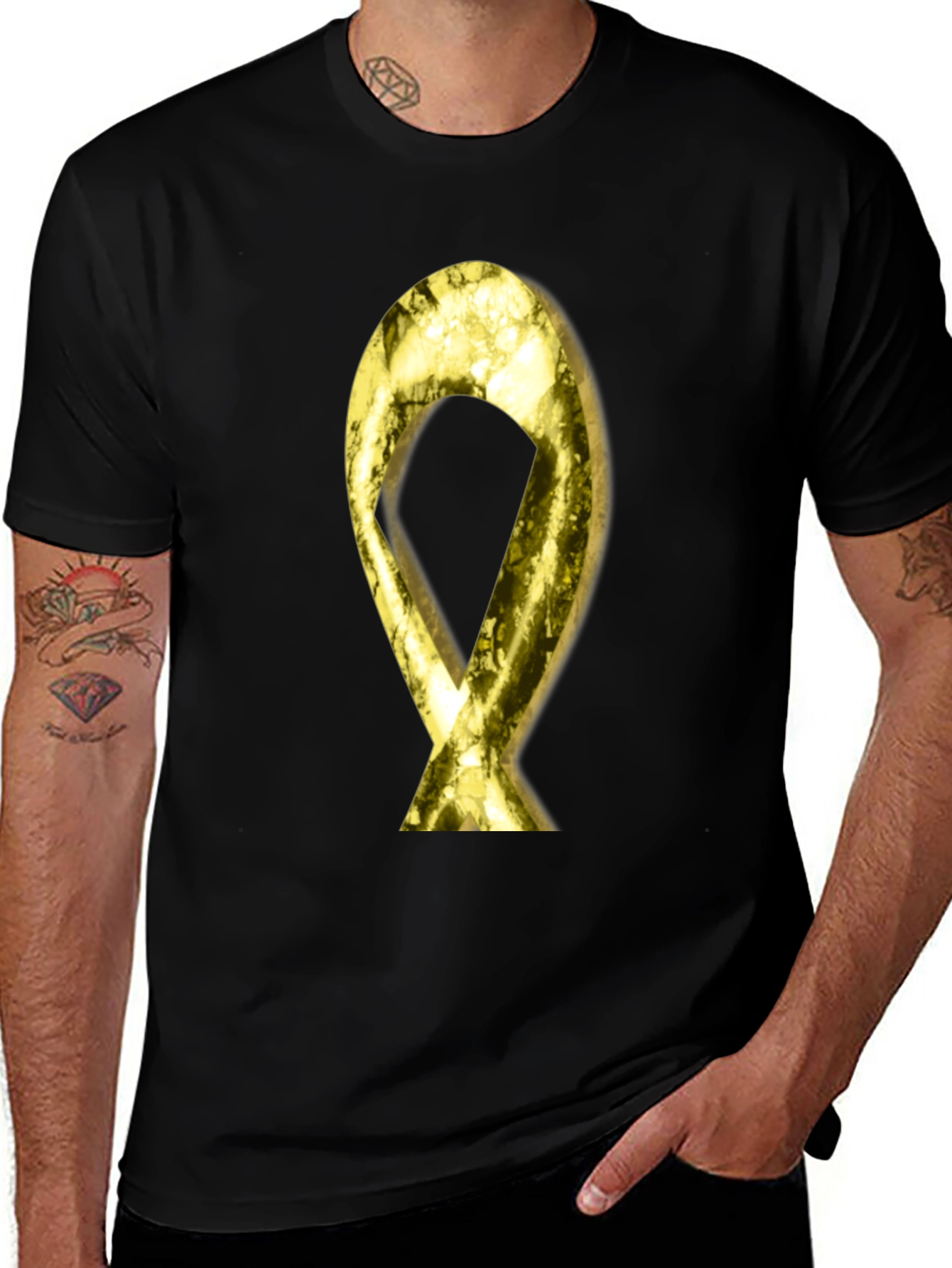 Variant 18 of Gold Ribbon Graphic Black T-Shirt