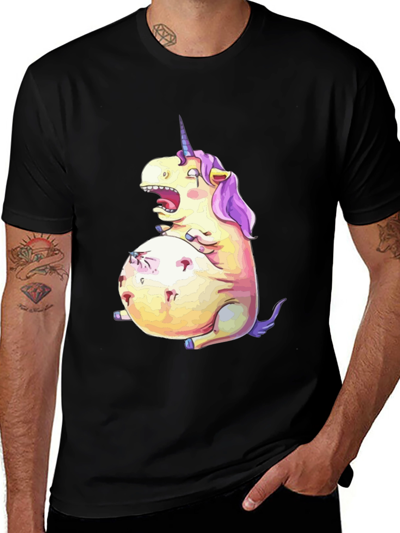 Variant 17 of Funny Unicorn Graphic Tee - Black Cotton T-Shirt