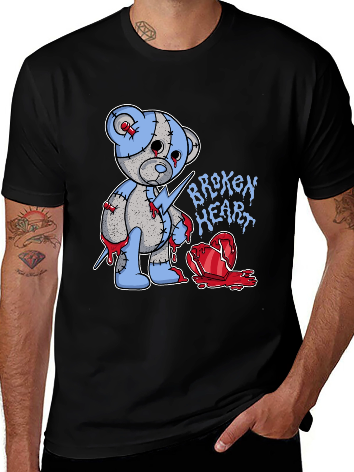 Black Broken Heart Teddy Bear Graphic Tee main image