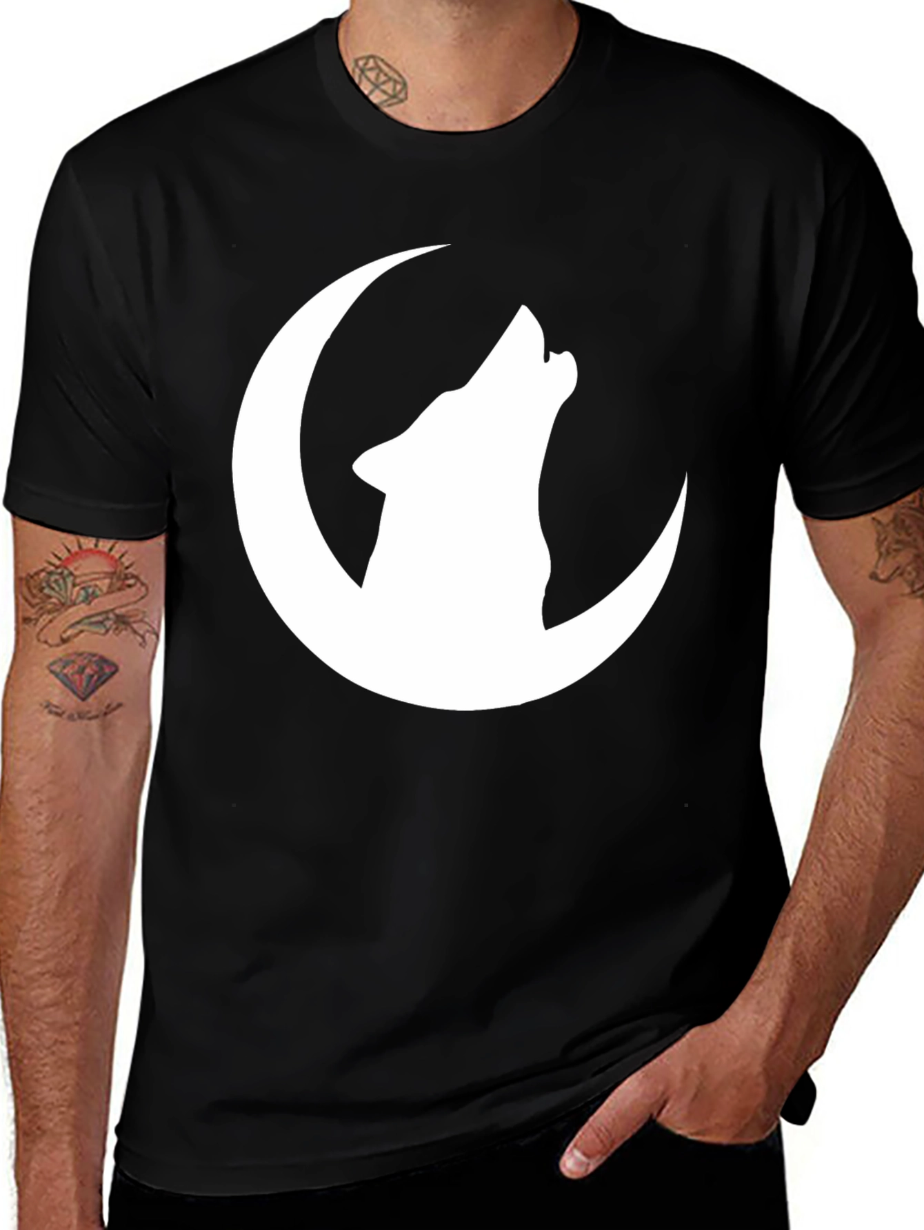 Variant 16 of Wolf Moon Graphic Tee - Black Cotton T-Shirt