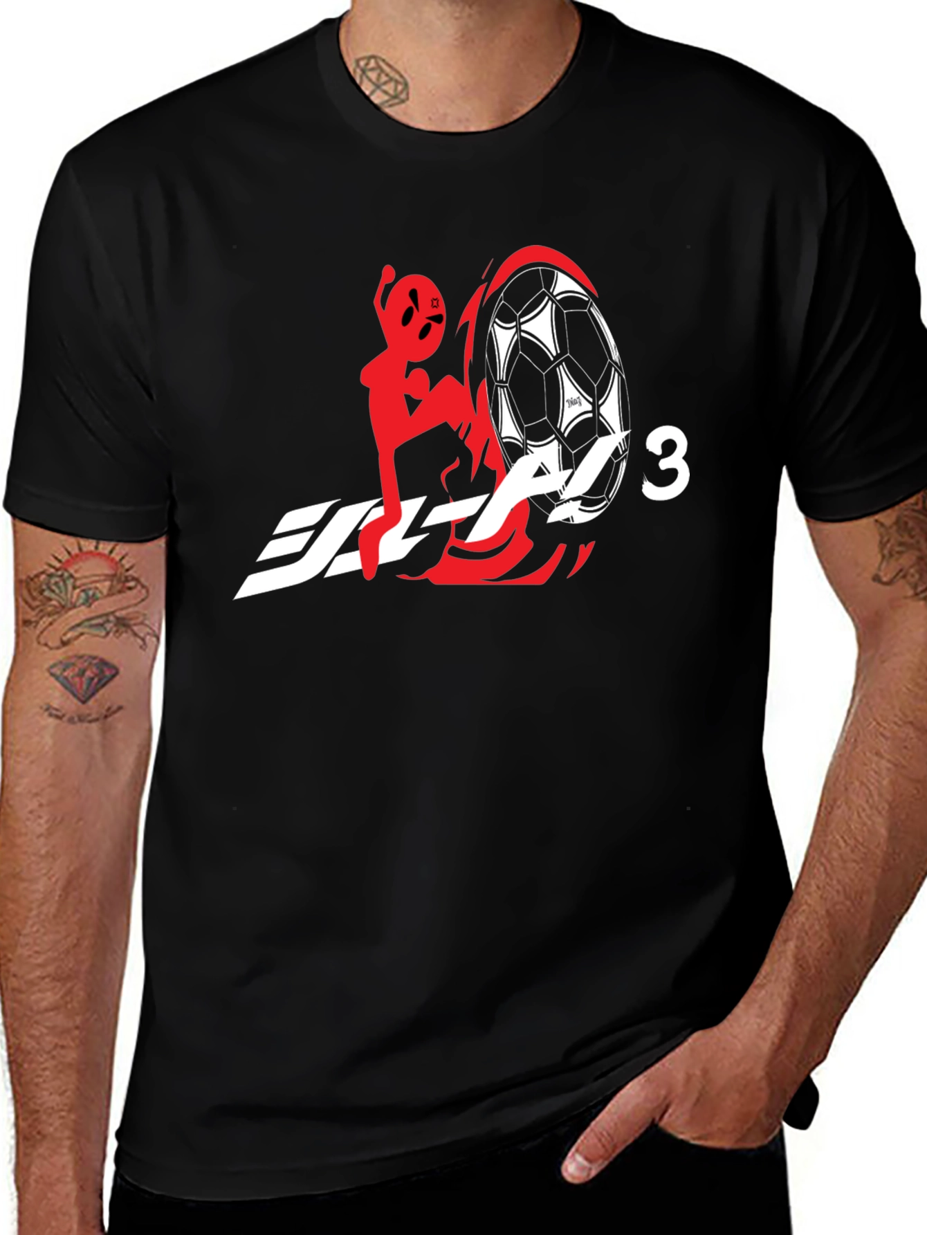 Variant 14 of Soccer Fan Graphic Tee - Black Cotton Blend Shirt