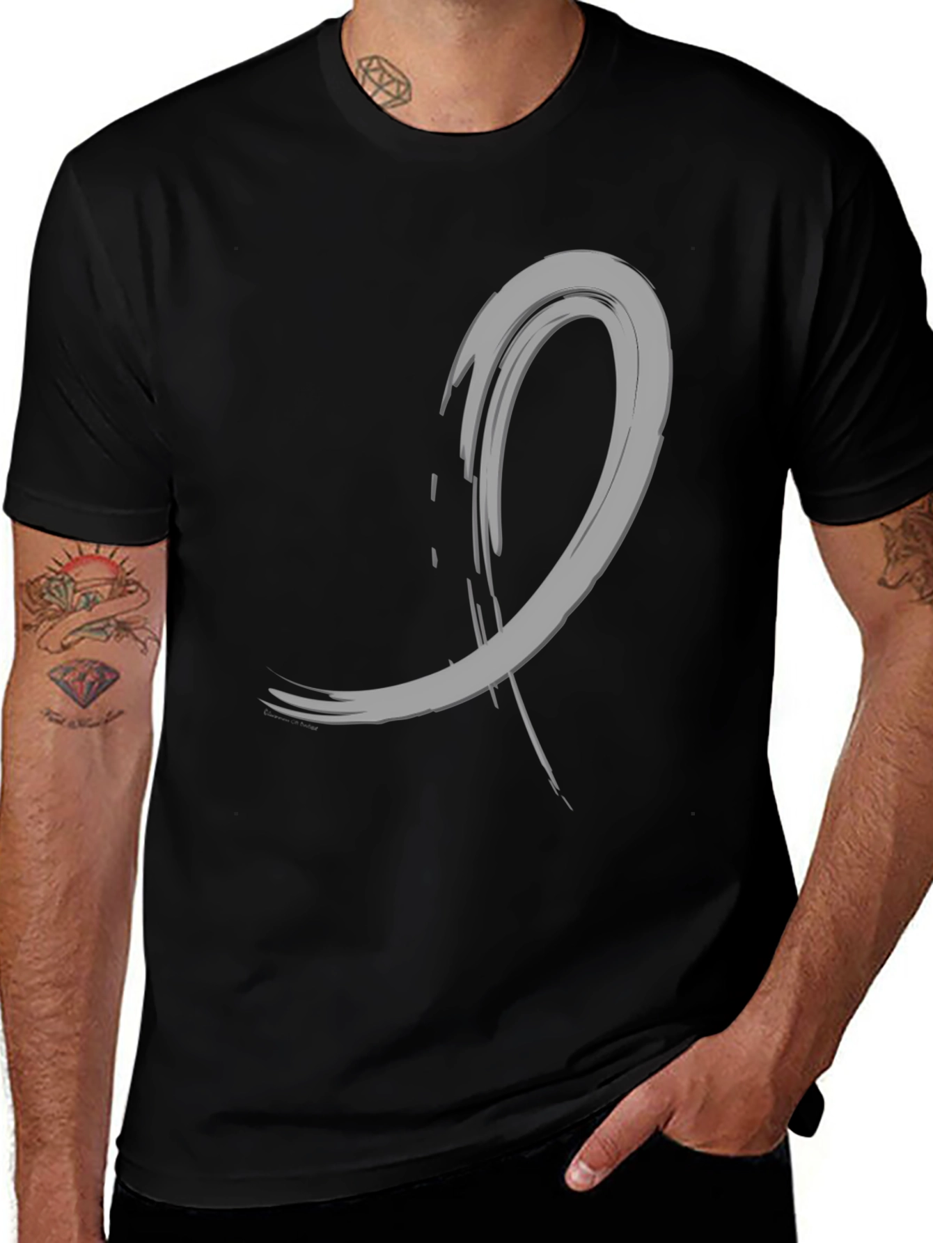 Variant 28 of Abstract Brushstroke Graphic Tee - Black Cotton Casual