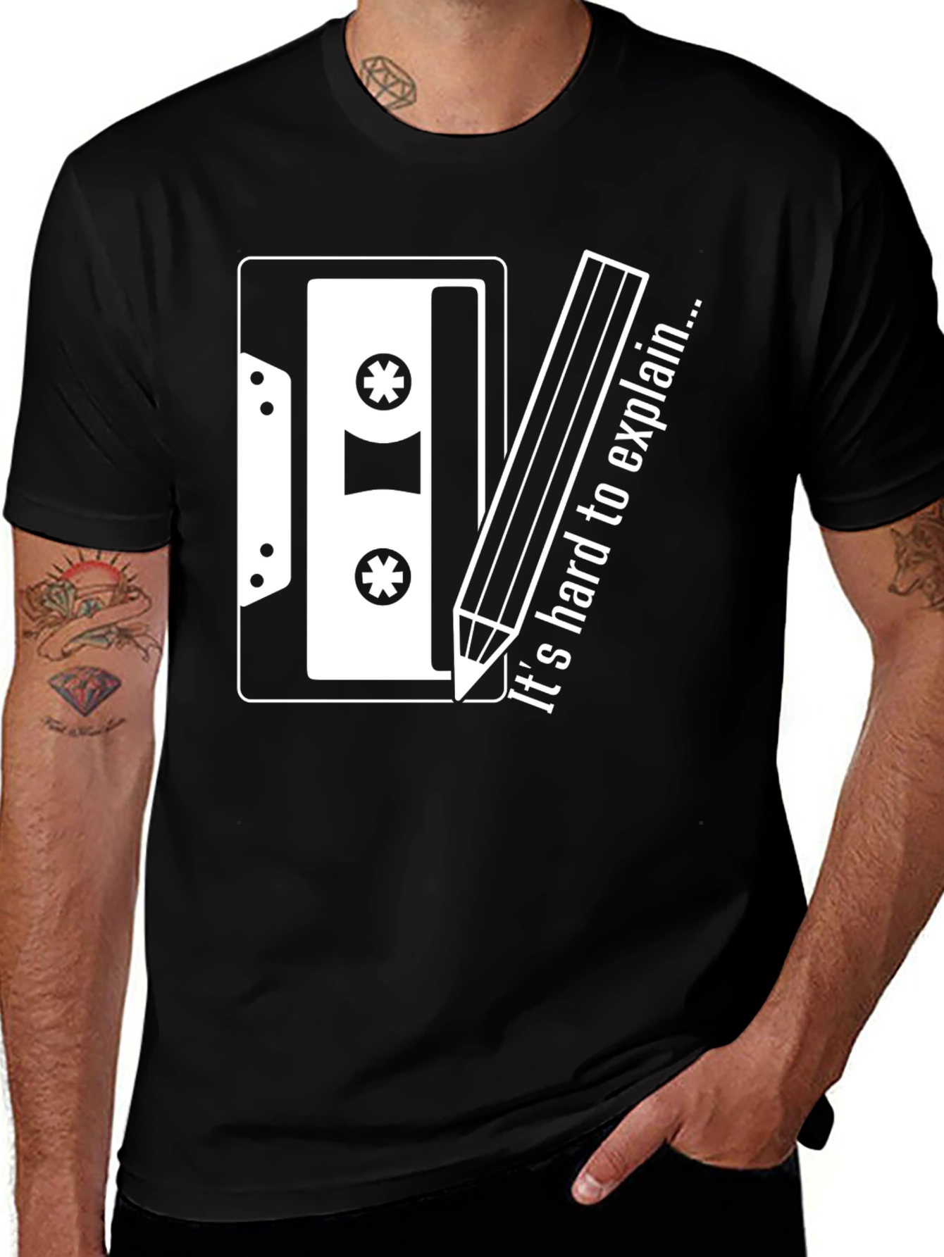 Variant 21 of Retro Cassette & Pencil Graphic Tee - It's Hard to Explain