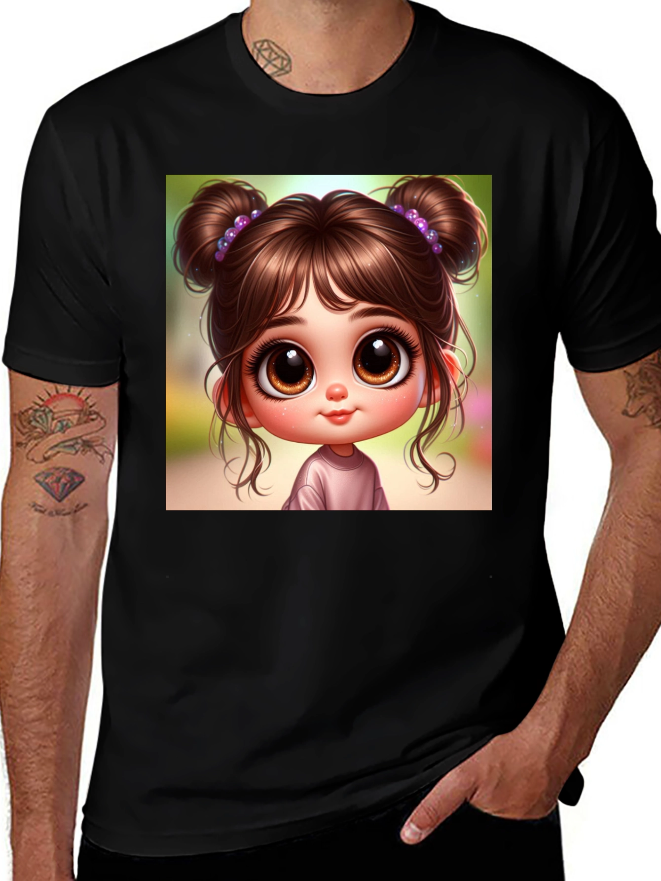 Cute Cartoon Girl Graphic T-Shirt - Stylish Black Tee
