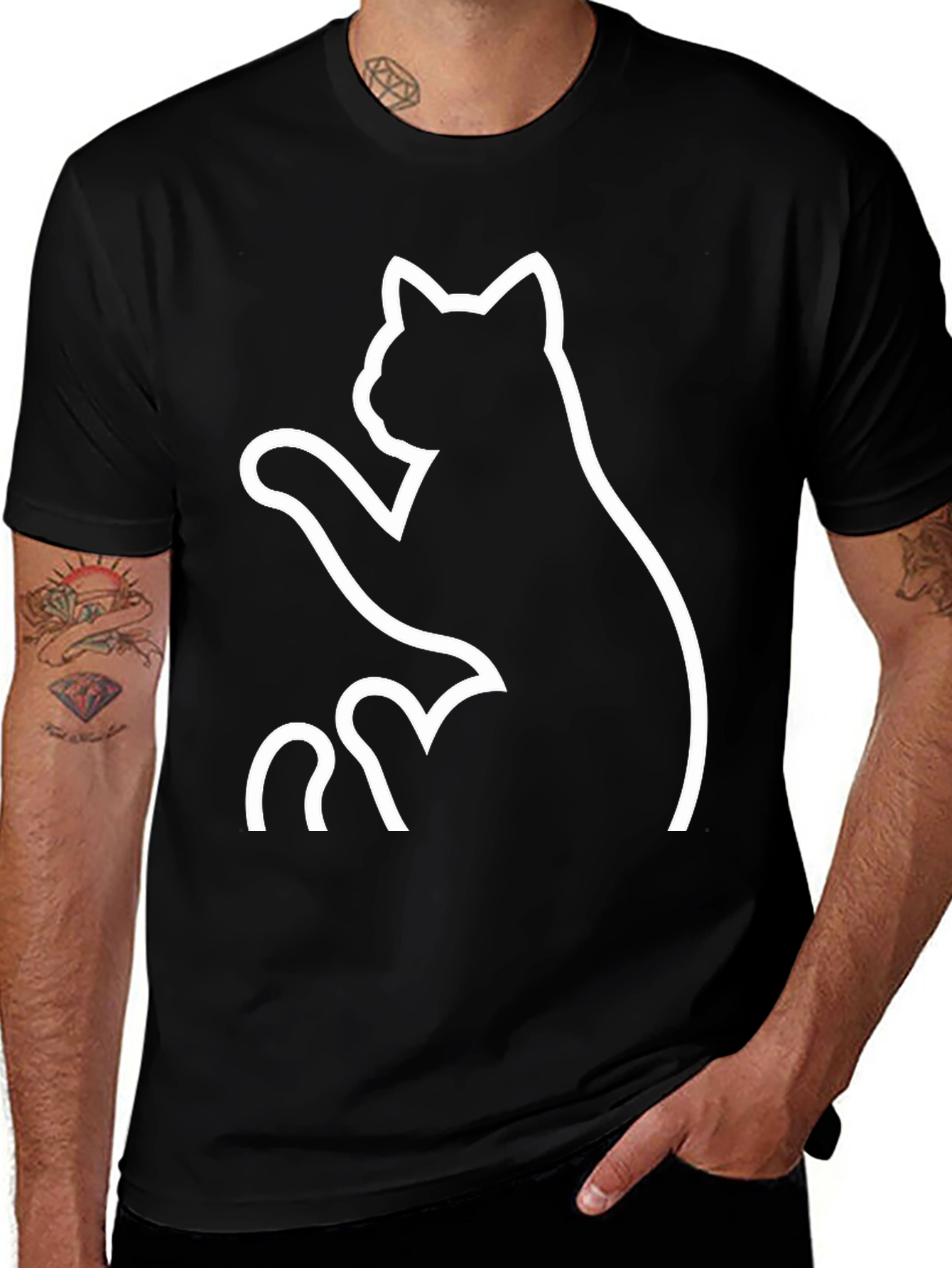 Variant 4 of Black Cat Graphic Tee - Whimsical Design