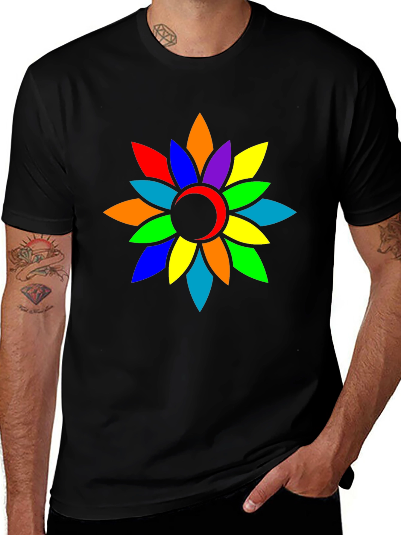 Variant 6 of Rainbow Flower Graphic Tee - Casual Comfort