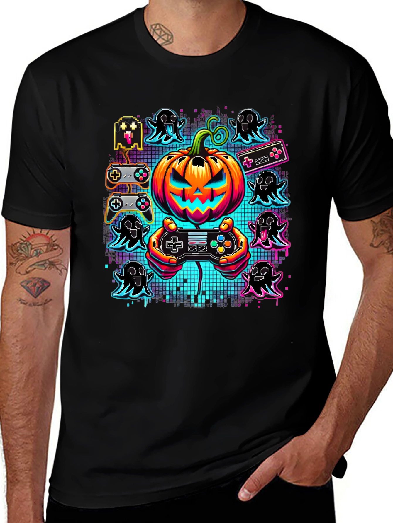 Variant 17 of Gamer Halloween T-Shirt - Pumpkin & Ghosts