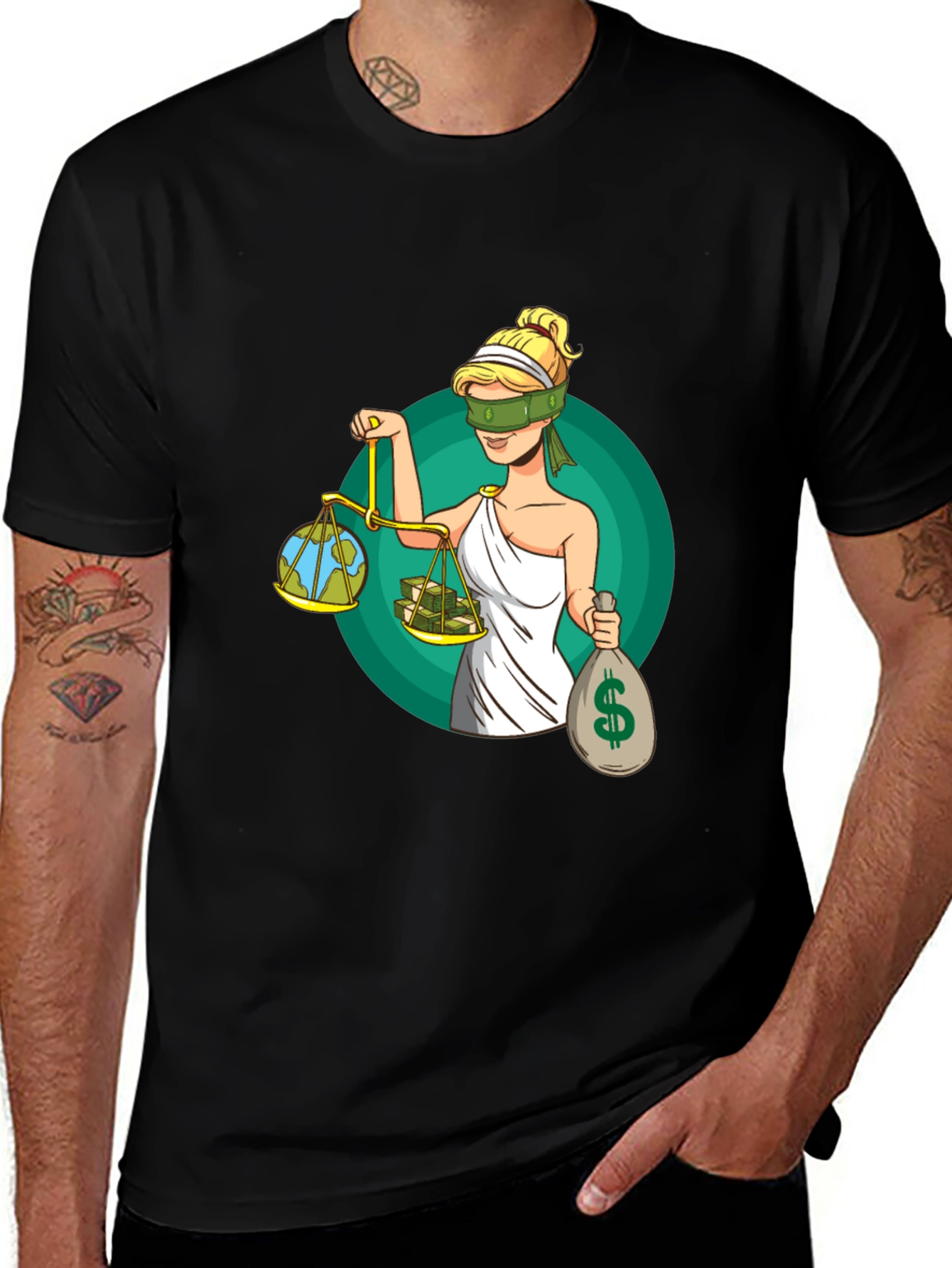 Black Justice T-Shirt - Balance of Earth and Money main image