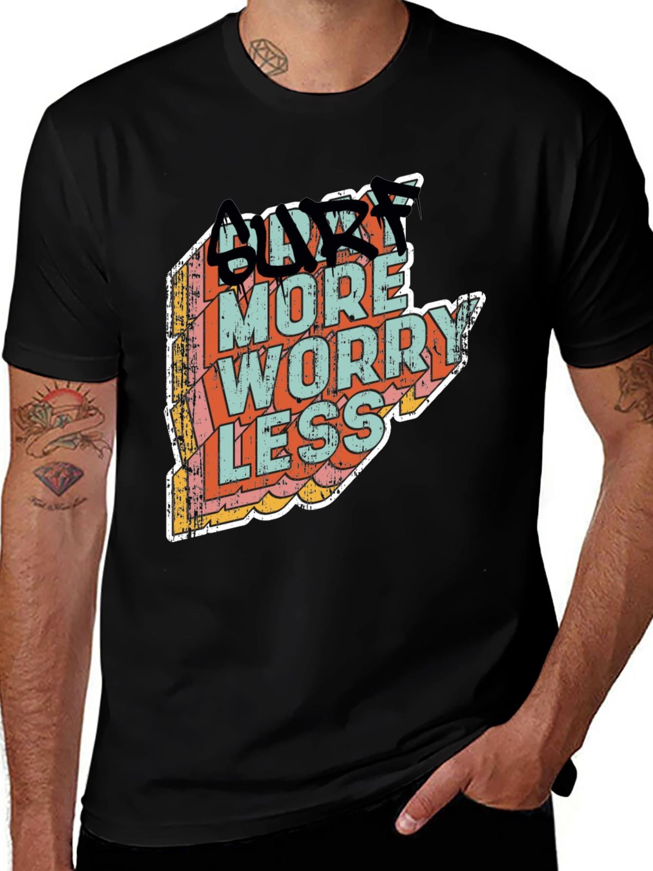Variant 22 of Surf More Worry Less Black Graphic Tee
